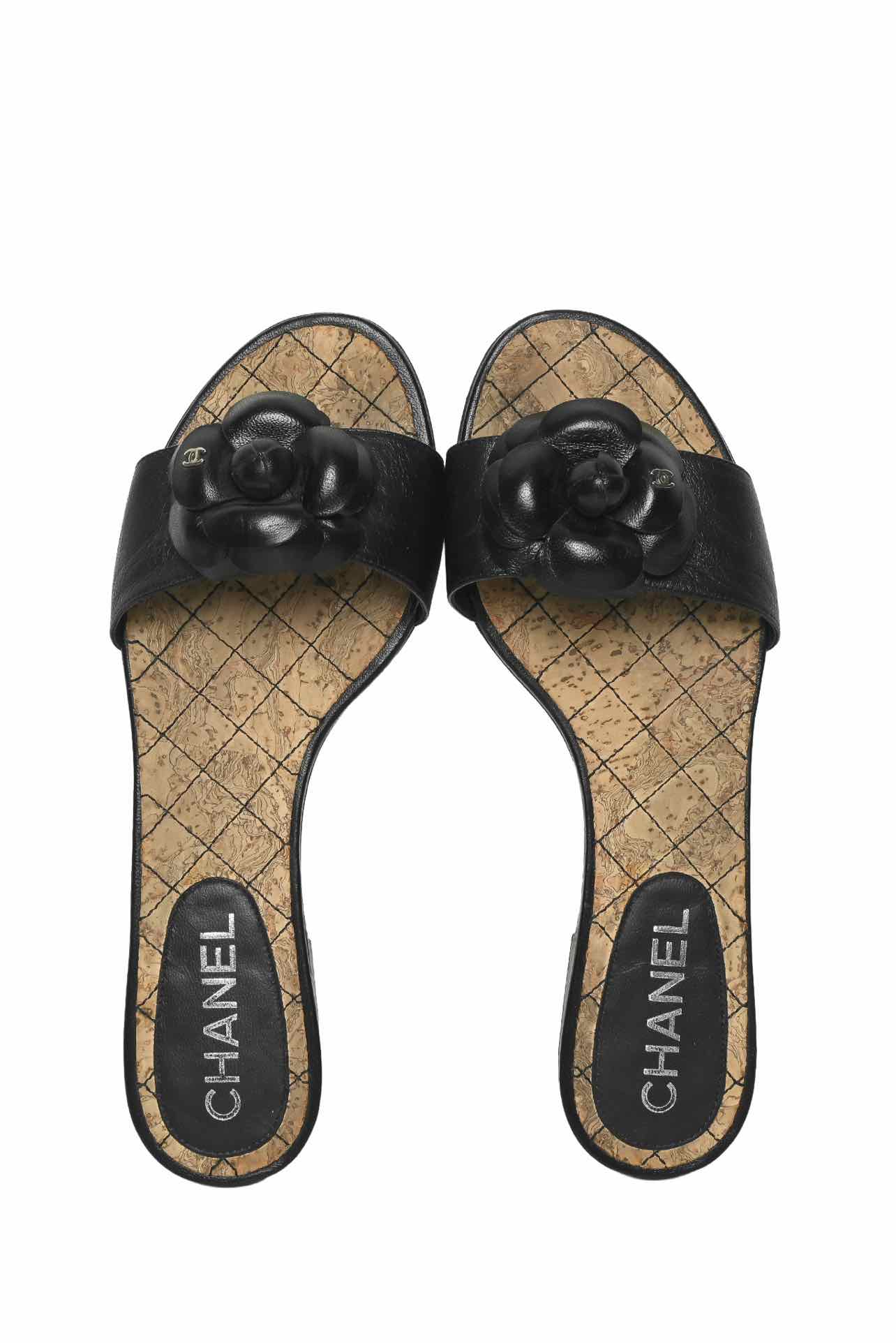 Chanel Size 36.5 Camellia Leather Sandals - Image 7