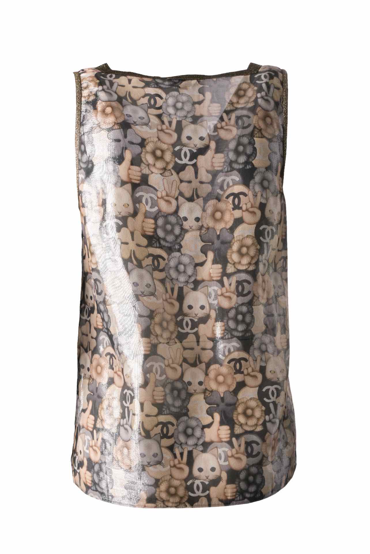 Chanel Size 36 Cat Emoticon Metallic Silk Tank Top - Image 2