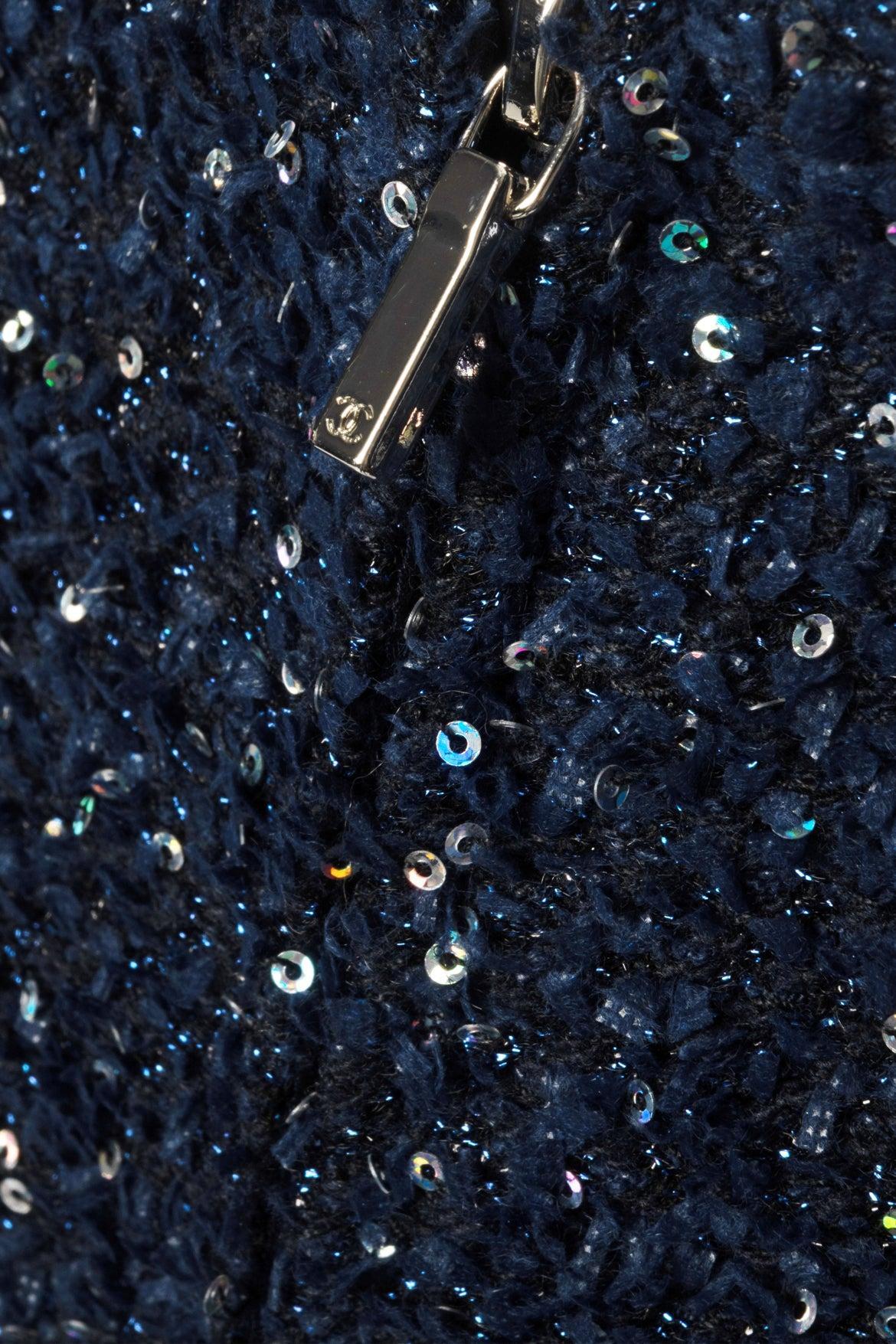 Chanel Size 36 FW 2017 Zip Front Multicolour Sequin Tweed Midi Skirt - Image 3