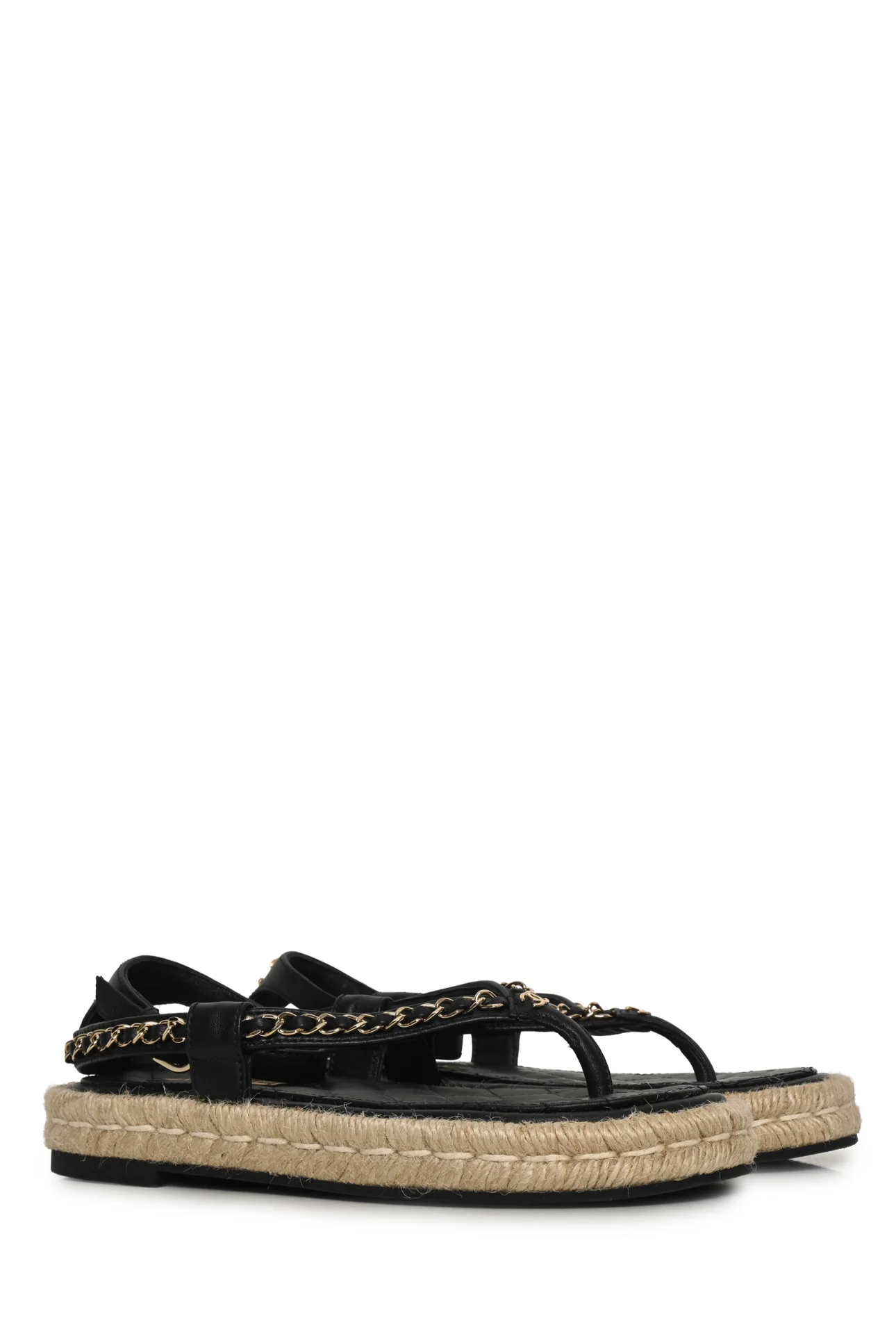 Chanel Size 36 Lambskin Chain CC Thong Espadrille Sandals - Image 2