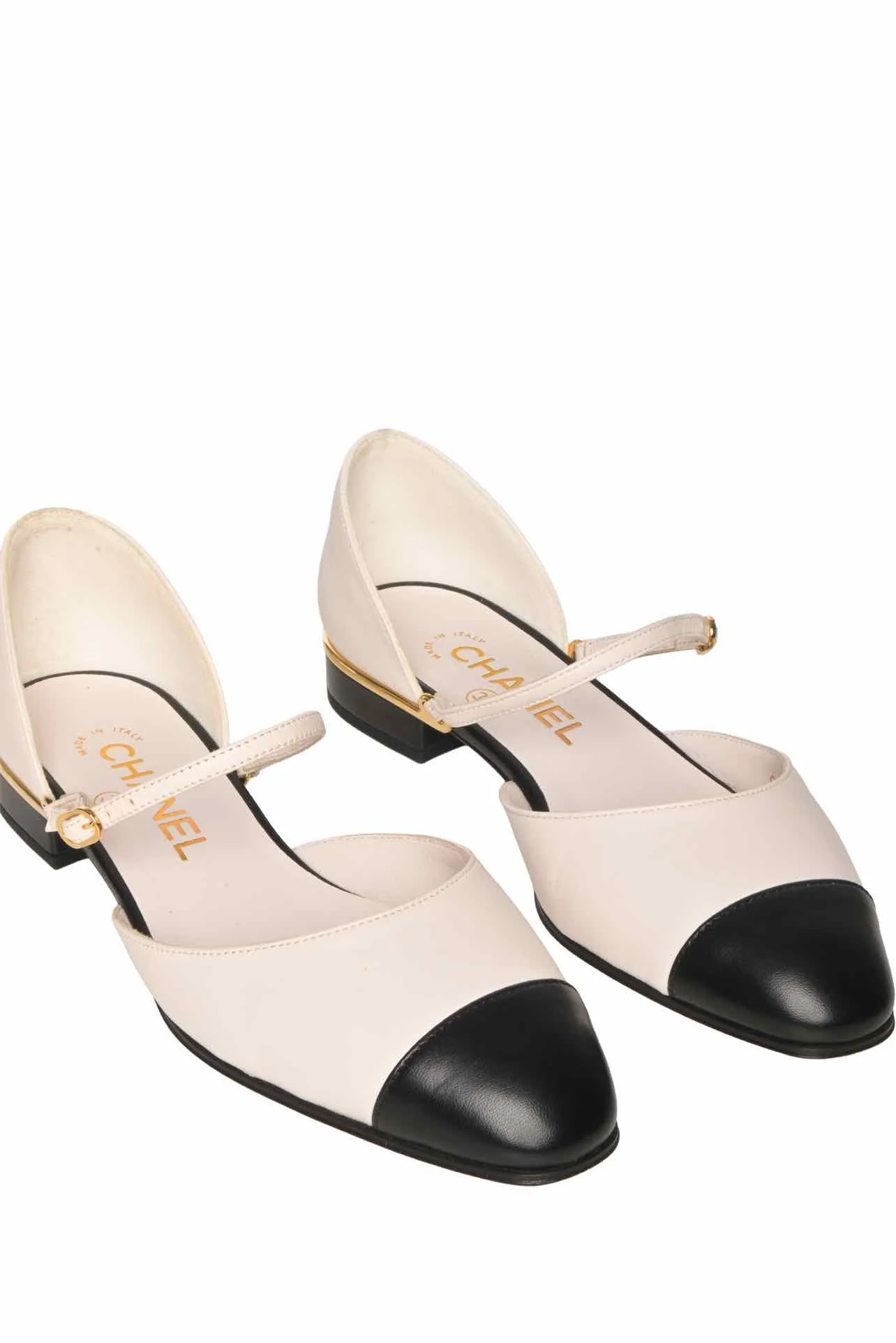 Chanel Size 36 Leather CC Cap Toe Ankle Strap Flats - Image 4