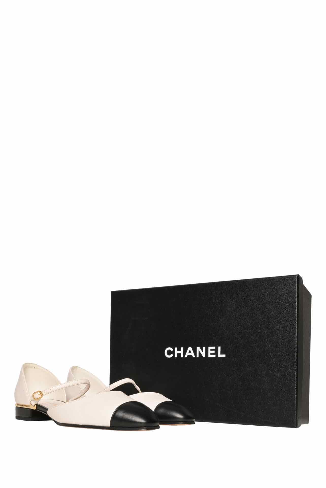 Chanel Size 36 Leather CC Cap Toe Ankle Strap Flats - Image 7
