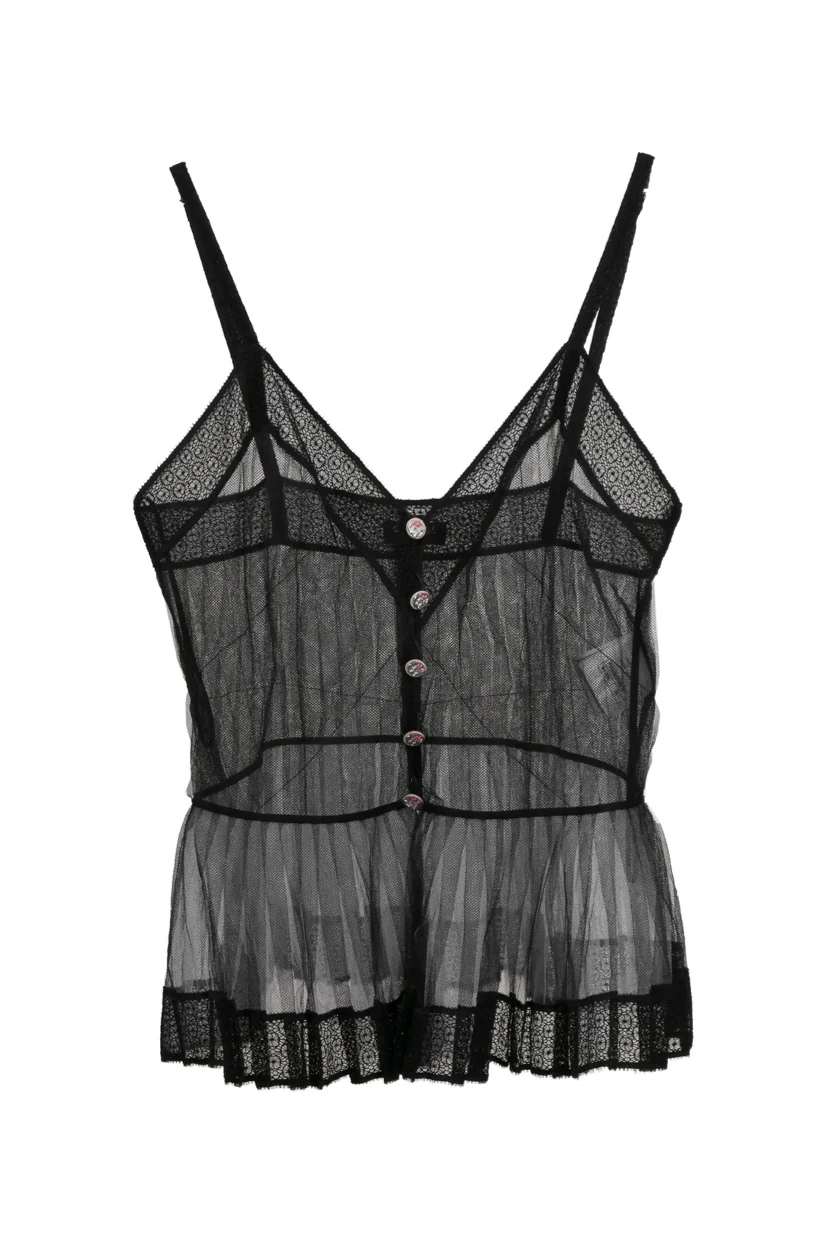 Chanel Size 36 Pleated Mesh Sheer Tank Top
