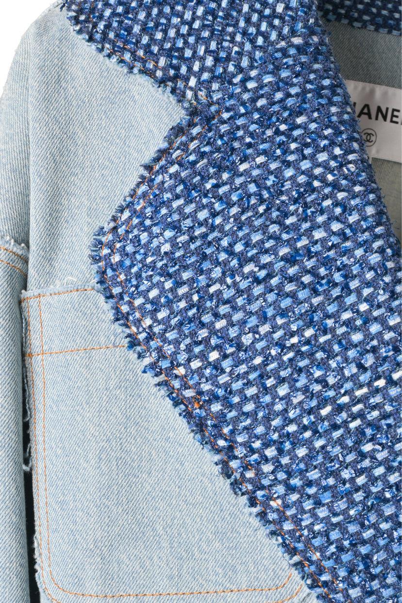 Chanel Size 36 Tweed & Denim Raw Edge Blazer Jacket - Image 4