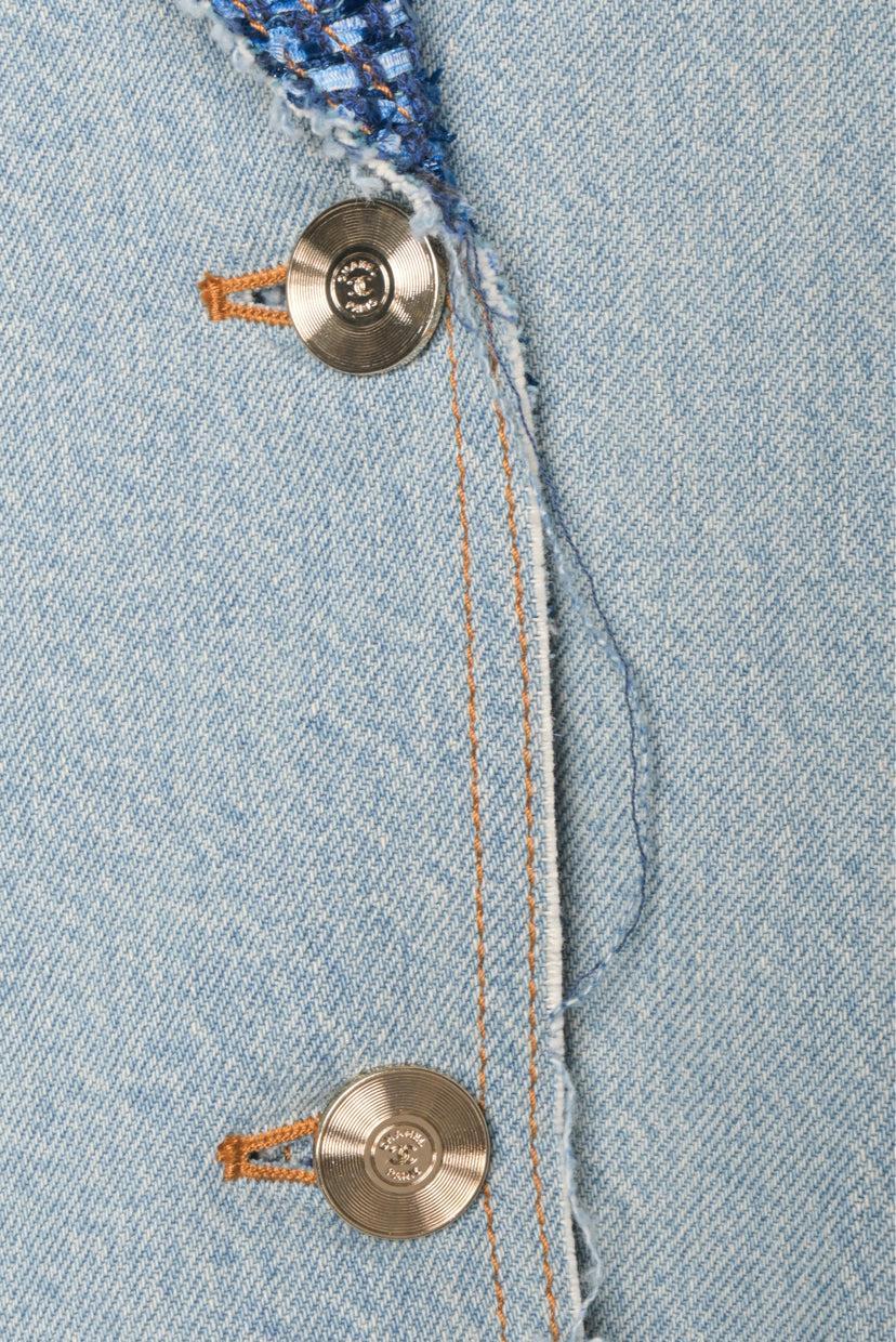 Chanel Size 36 Tweed & Denim Raw Edge Blazer Jacket - Image 5