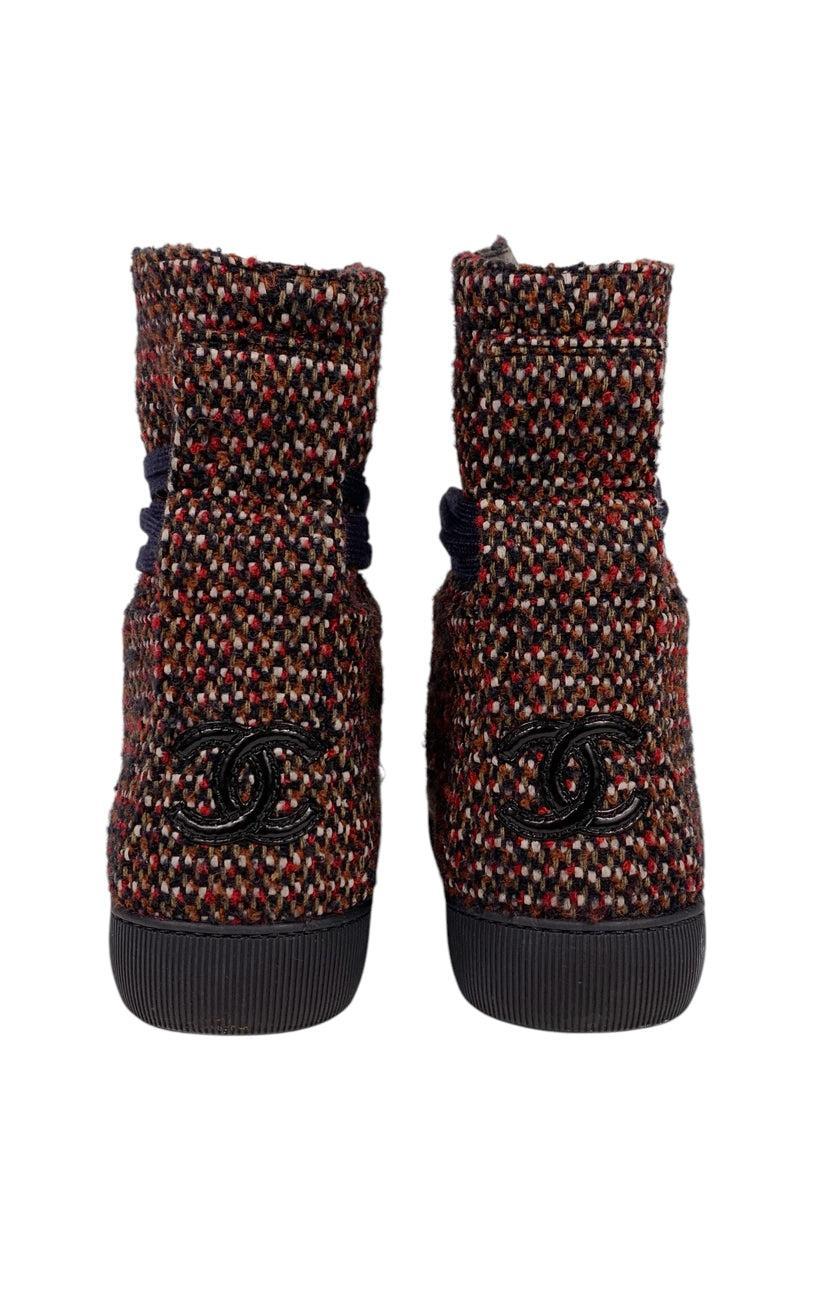 Chanel Size 37.5 2014 Coco Tweed High Top Sneaker - Image 4