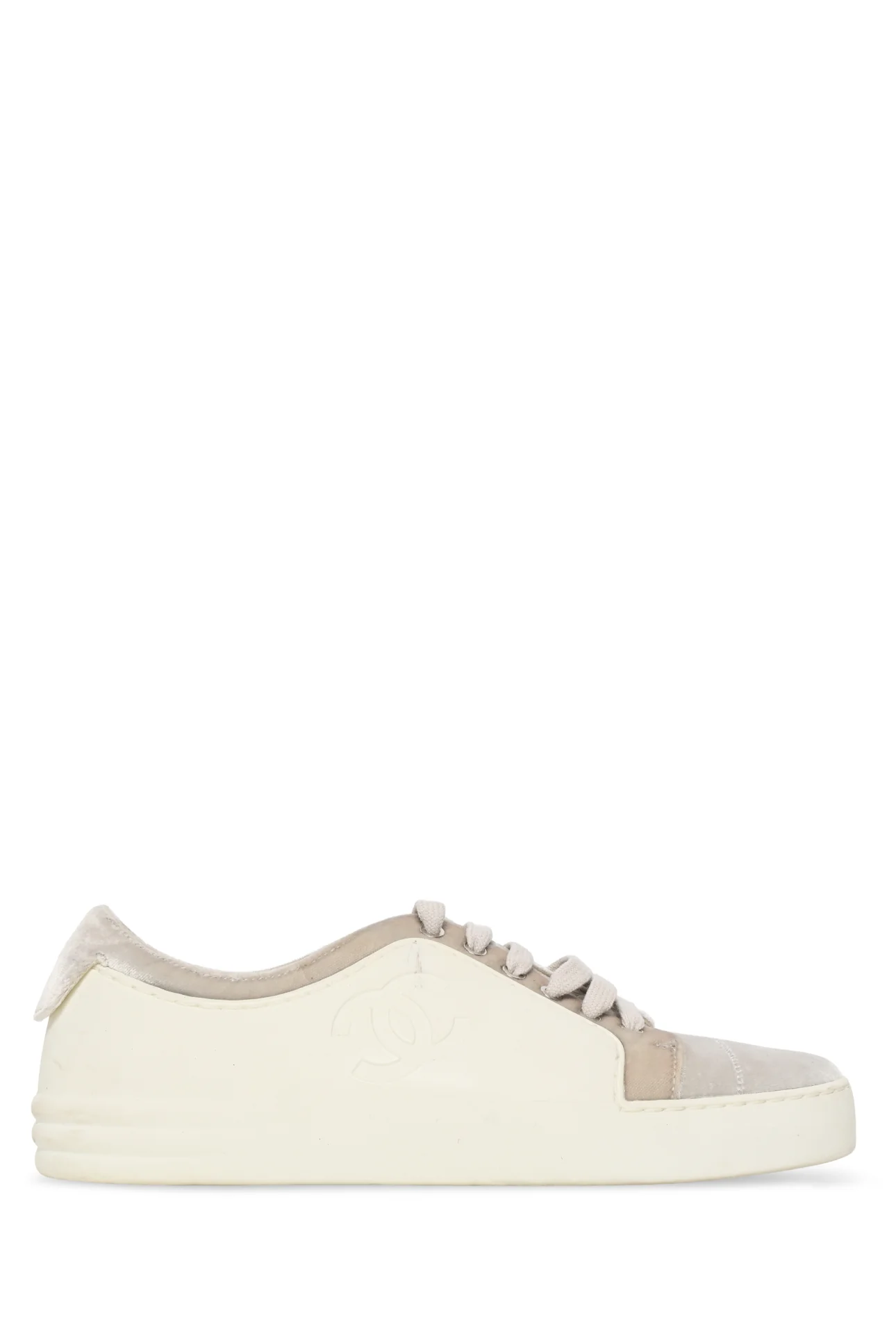 Chanel Size 37.5 CC Logo Velvet & Rubber Low Top Sneaker