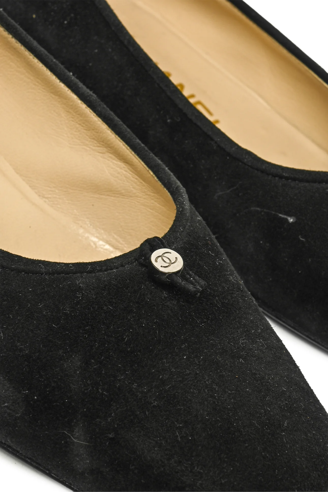 Chanel Size 37.5 CC Tie Suede Pumps - Image 4