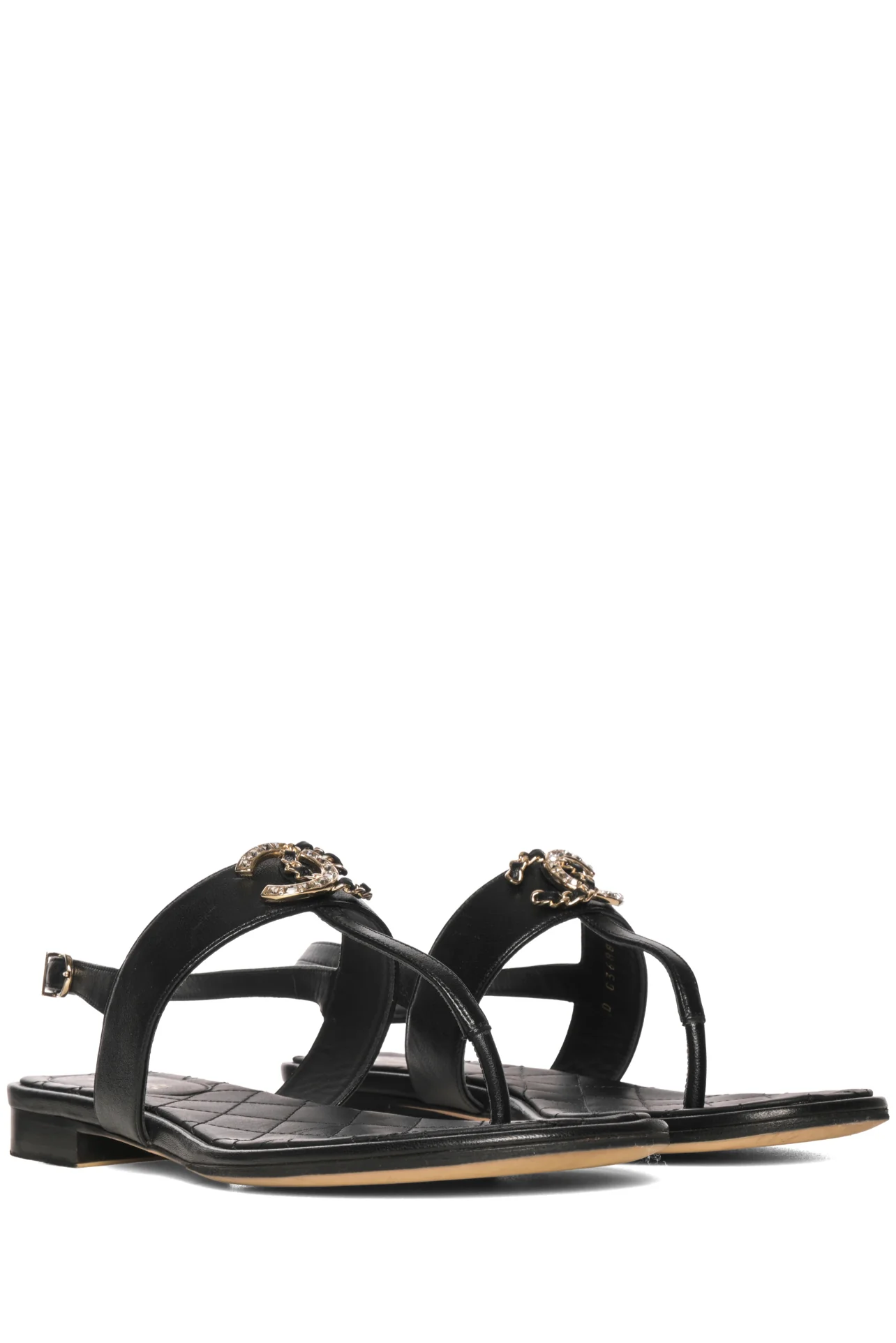 Chanel Size 37.5 Chain & Crystal Interlocking CC Slingback Leather Sandals - Image 2