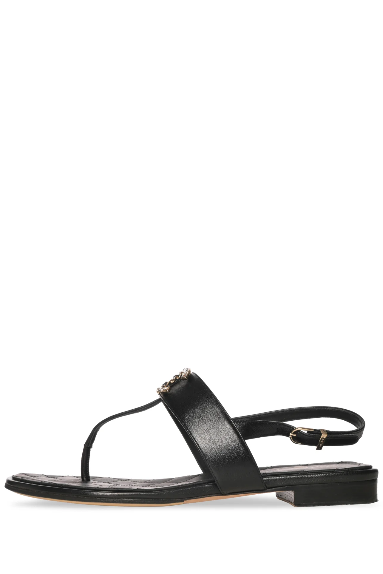 Chanel Size 37.5 Chain & Crystal Interlocking CC Slingback Leather Sandals - Image 3