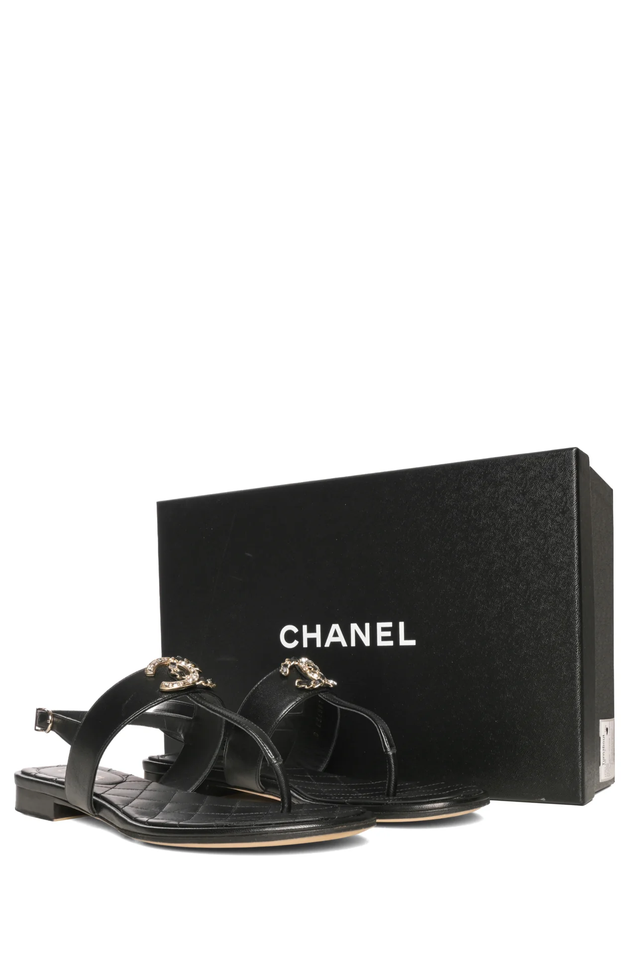 Chanel Size 37.5 Chain & Crystal Interlocking CC Slingback Leather Sandals - Image 9