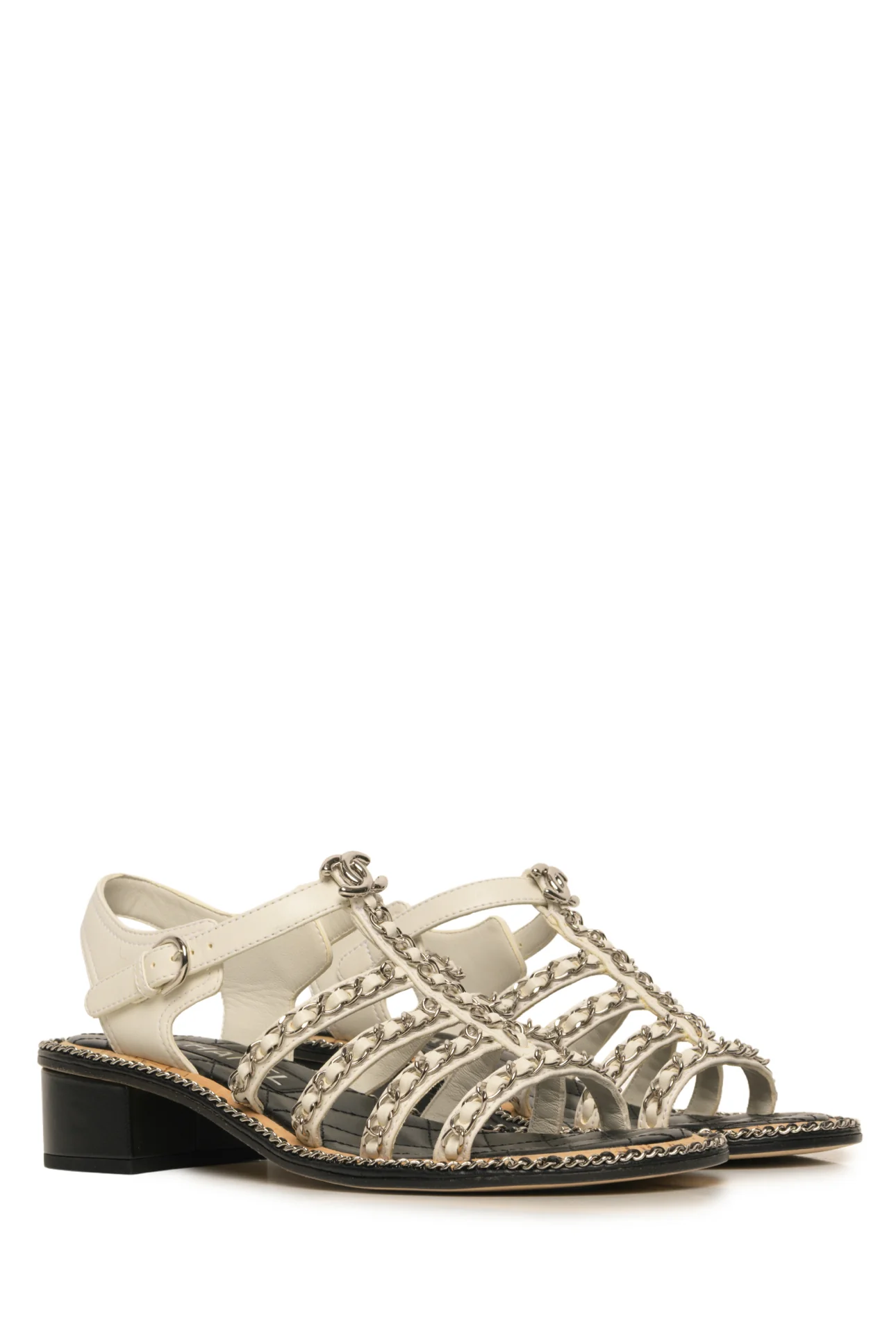 Chanel Size 37 CC Chain Trim Gladiator Sandals - Image 2