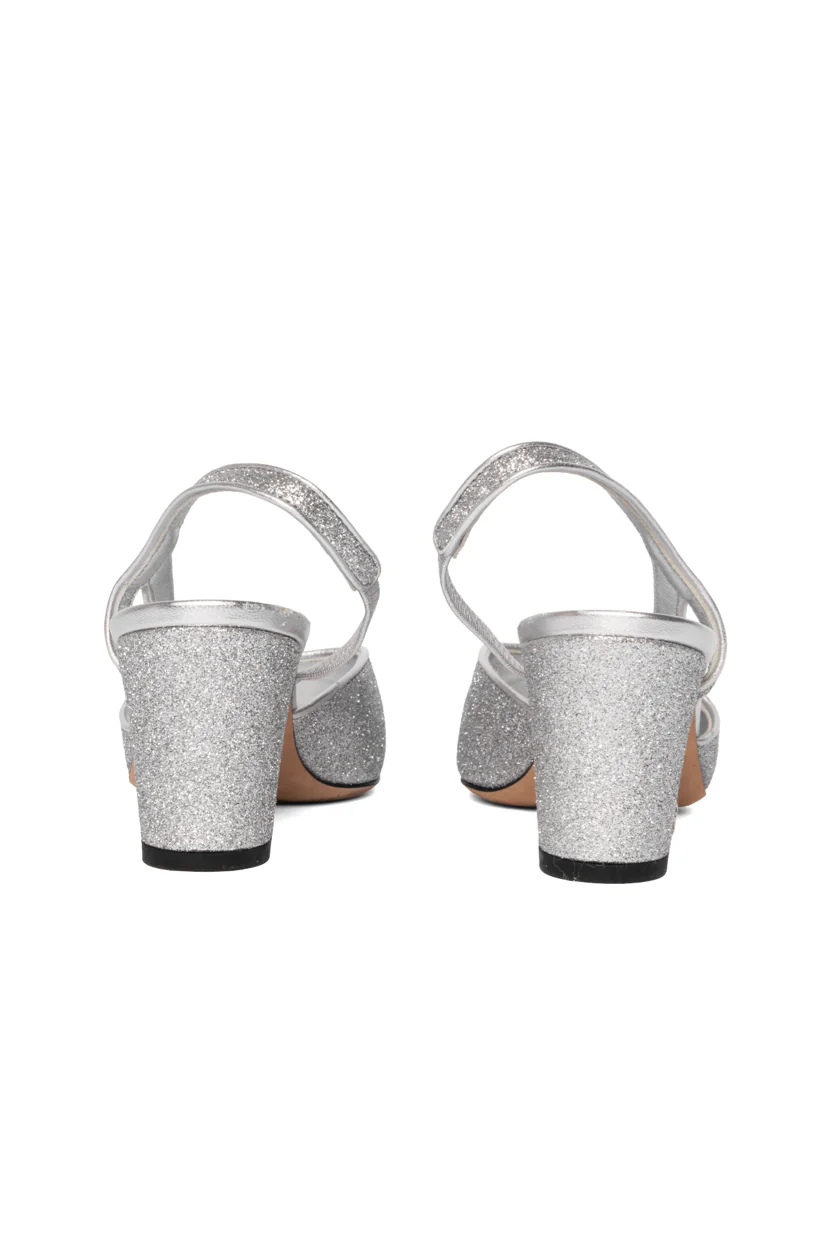 Chanel Size 37 Glitter & Grosgrain Cap Toe Slingback Pumps - Image 4