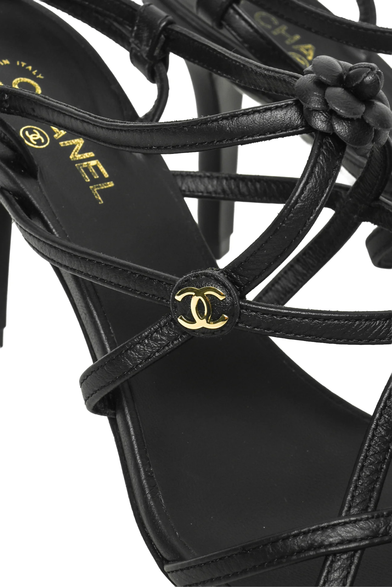 Chanel Size 37 Interlocking CC Logo & Camellia Accent Slingback Sandals - Image 5