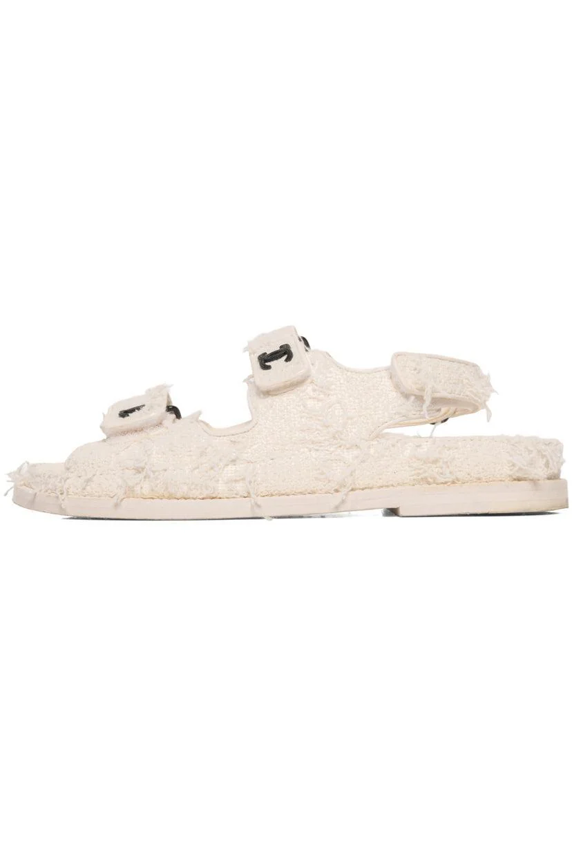 Chanel Size 37 Interlocking CC Logo Tweed Dad Sandals - Image 3
