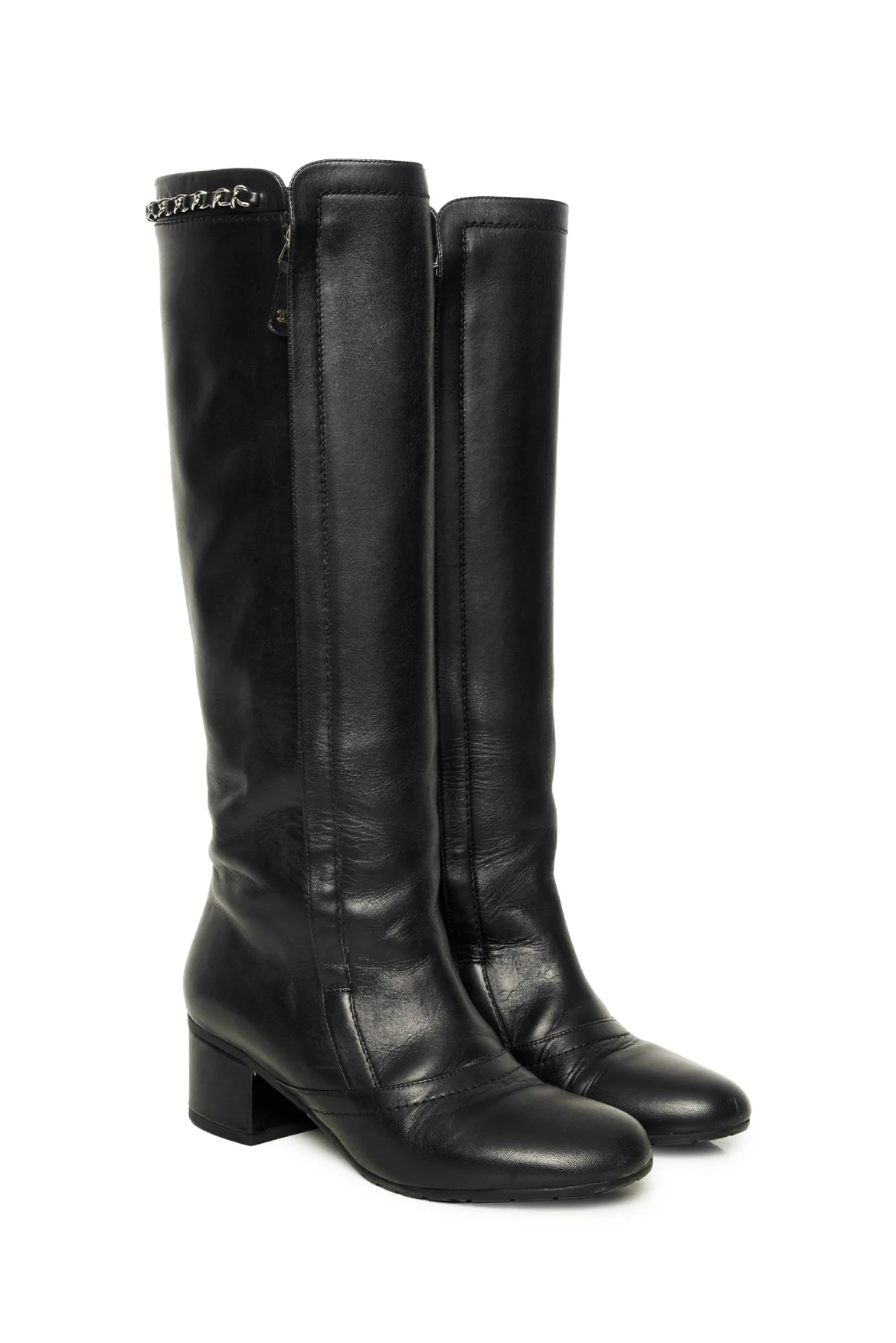 Chanel Size 37 Knee High Chain Detail Boots - Image 2