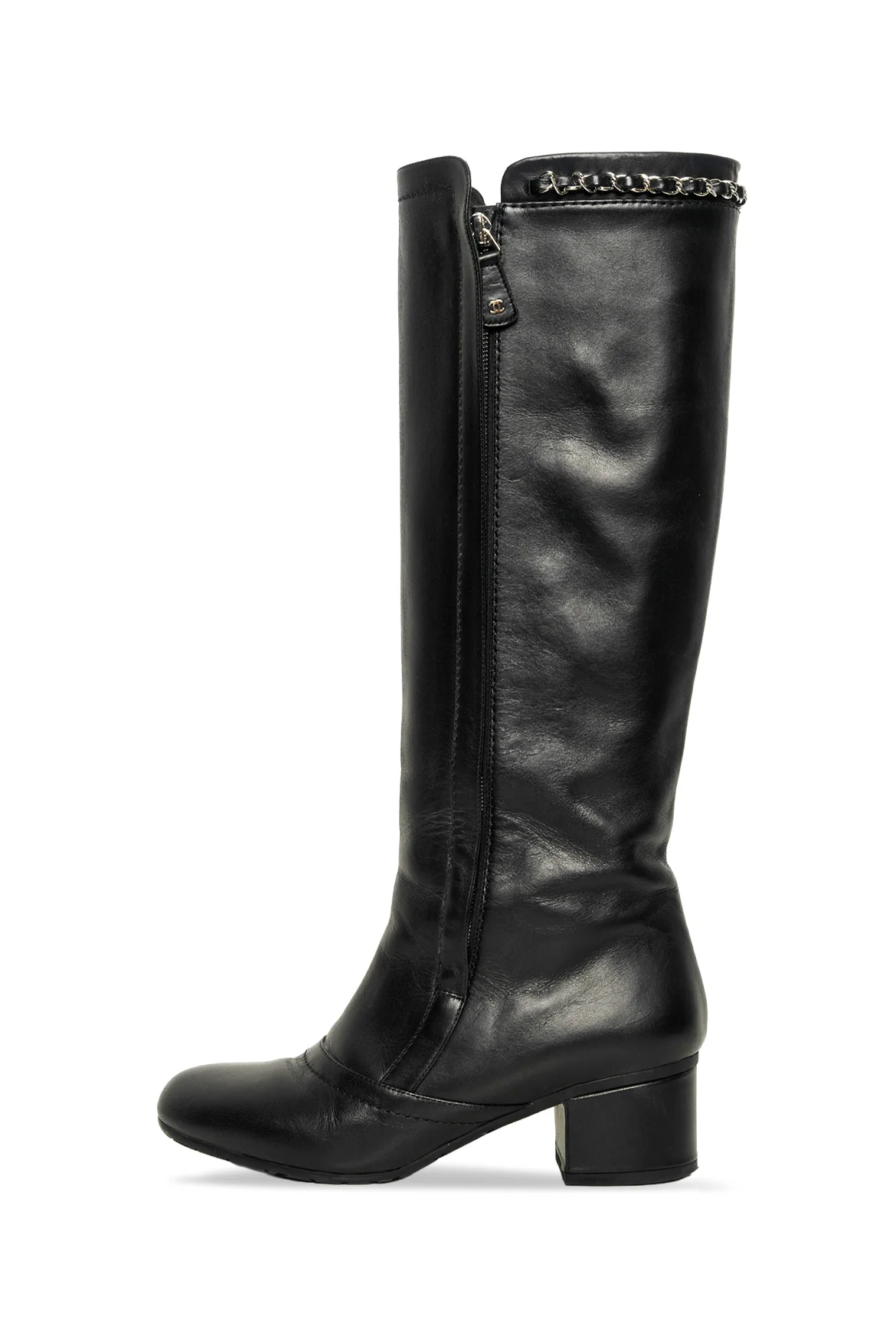 Chanel Size 37 Knee High Chain Detail Boots - Image 3