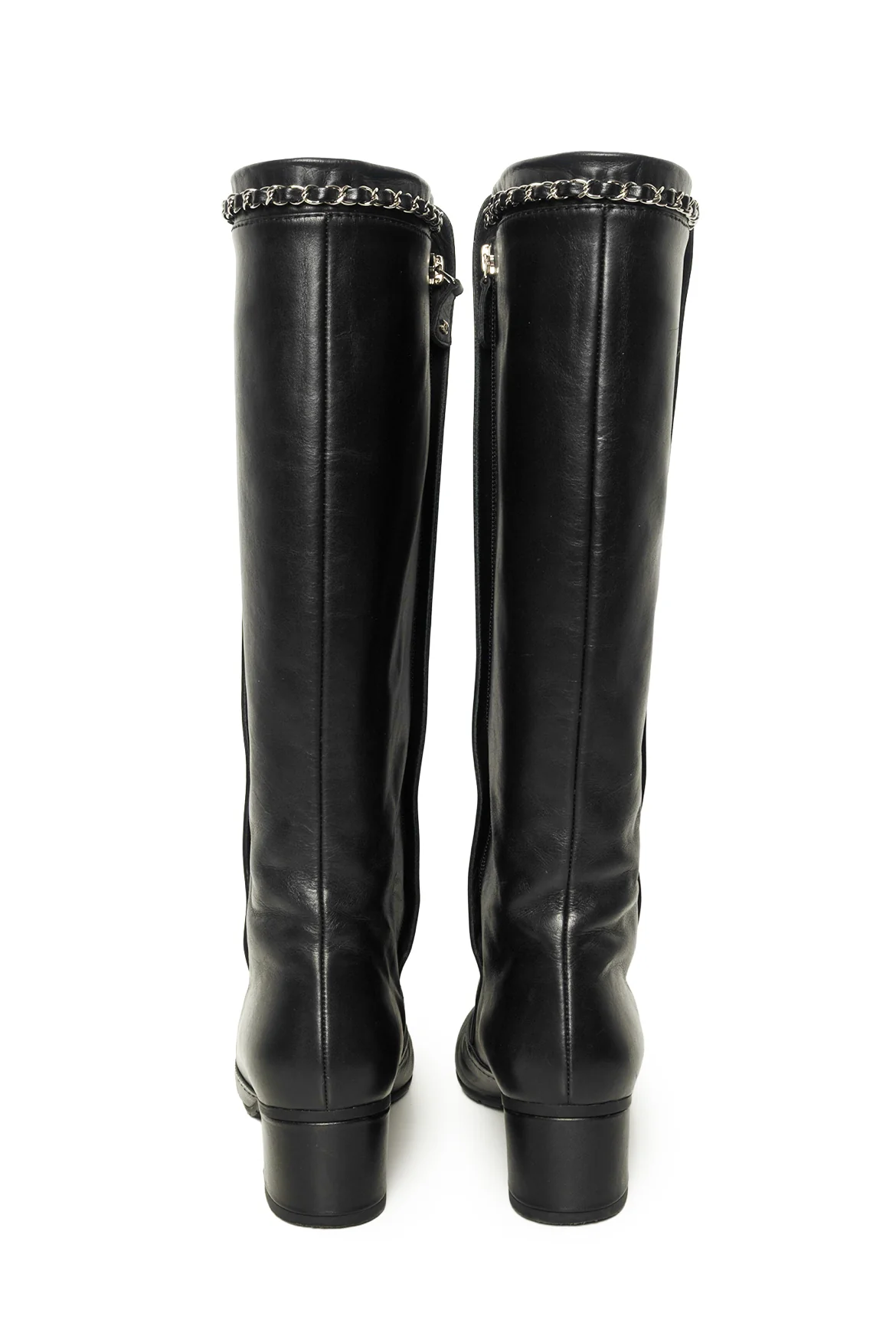 Chanel Size 37 Knee High Chain Detail Boots - Image 4