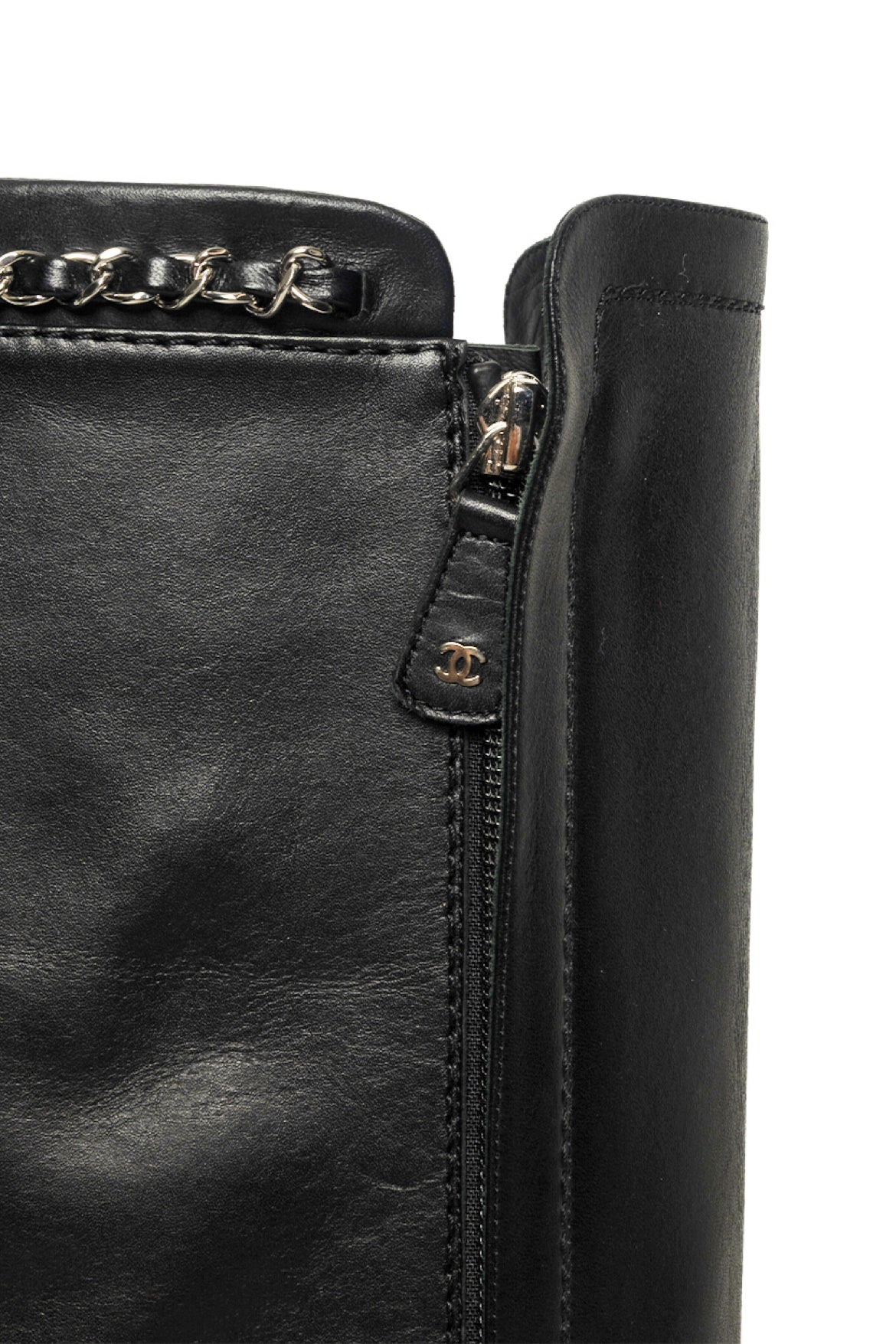 Chanel Size 37 Knee High Chain Detail Boots - Image 6