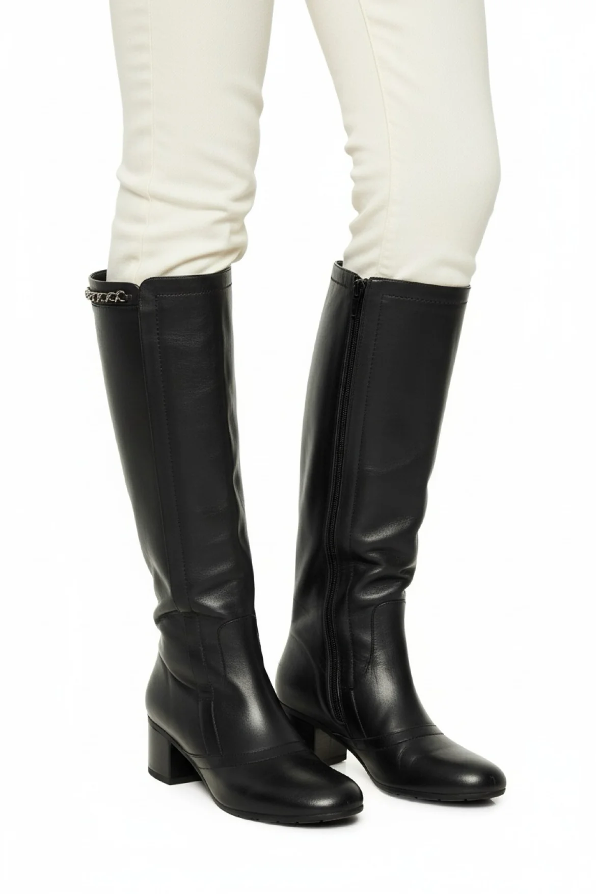 Chanel Size 37 Knee High Chain Detail Boots - Image 7