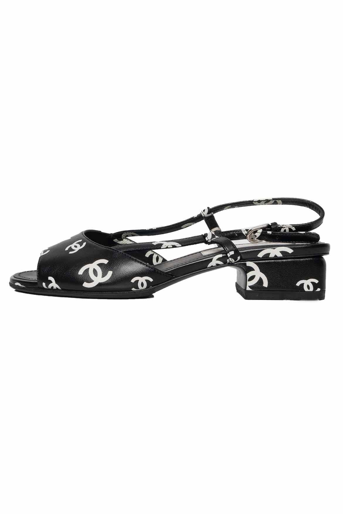 Chanel Size 37 Monogram Lambskin CC Slingback Sandals - Image 3