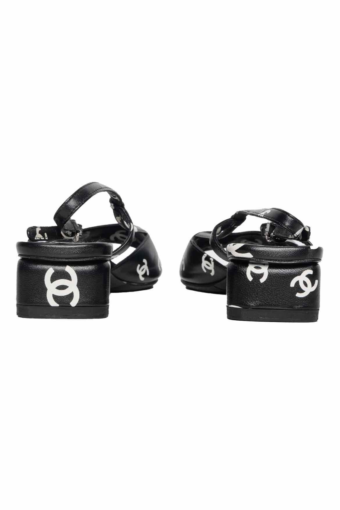 Chanel Size 37 Monogram Lambskin CC Slingback Sandals - Image 4