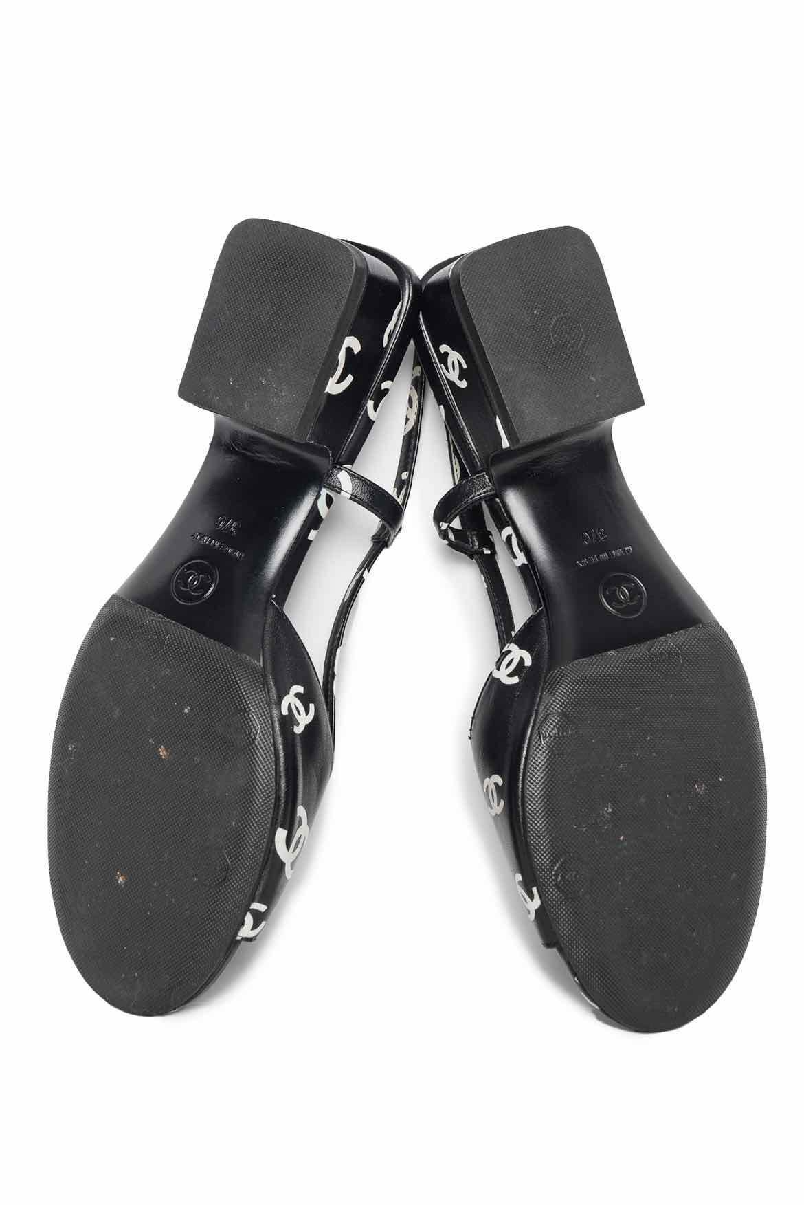 Chanel Size 37 Monogram Lambskin CC Slingback Sandals - Image 5