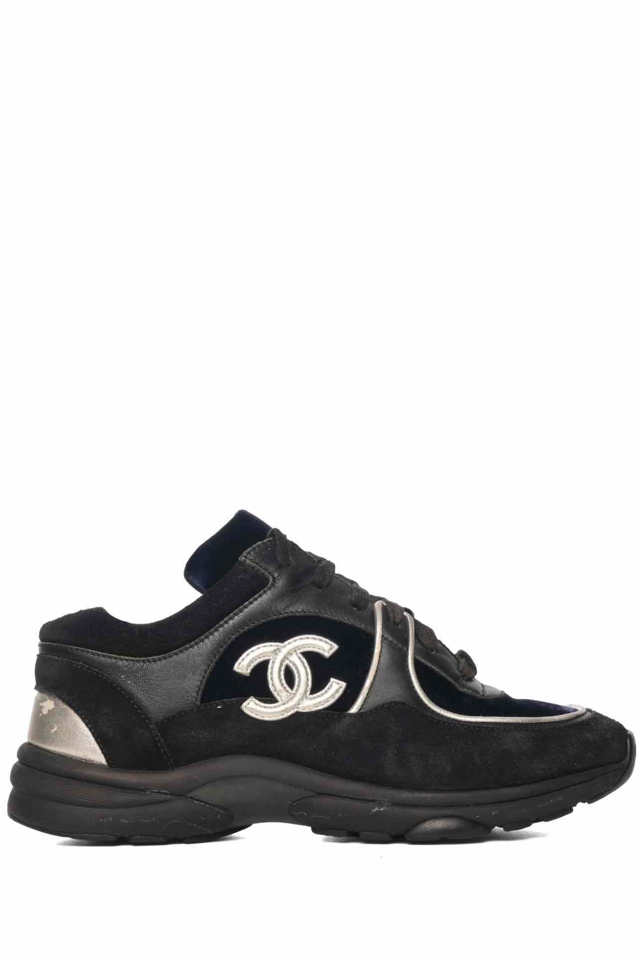 Chanel Size 37 Suede Velvet Lambskin CC Sneaker