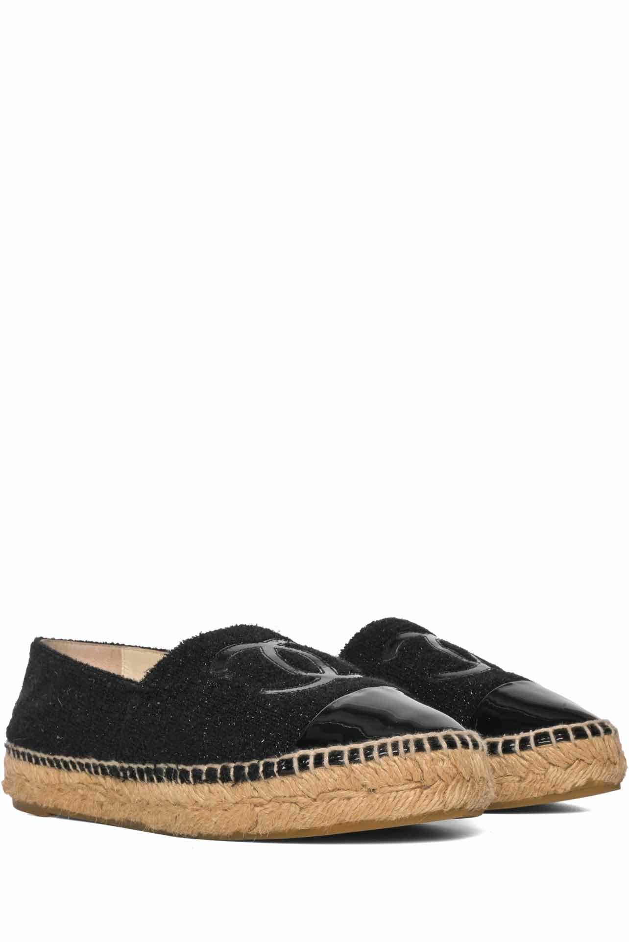 Chanel Size 37 Tweed Lambskin Patent CC Logo Espadrilles - Image 2