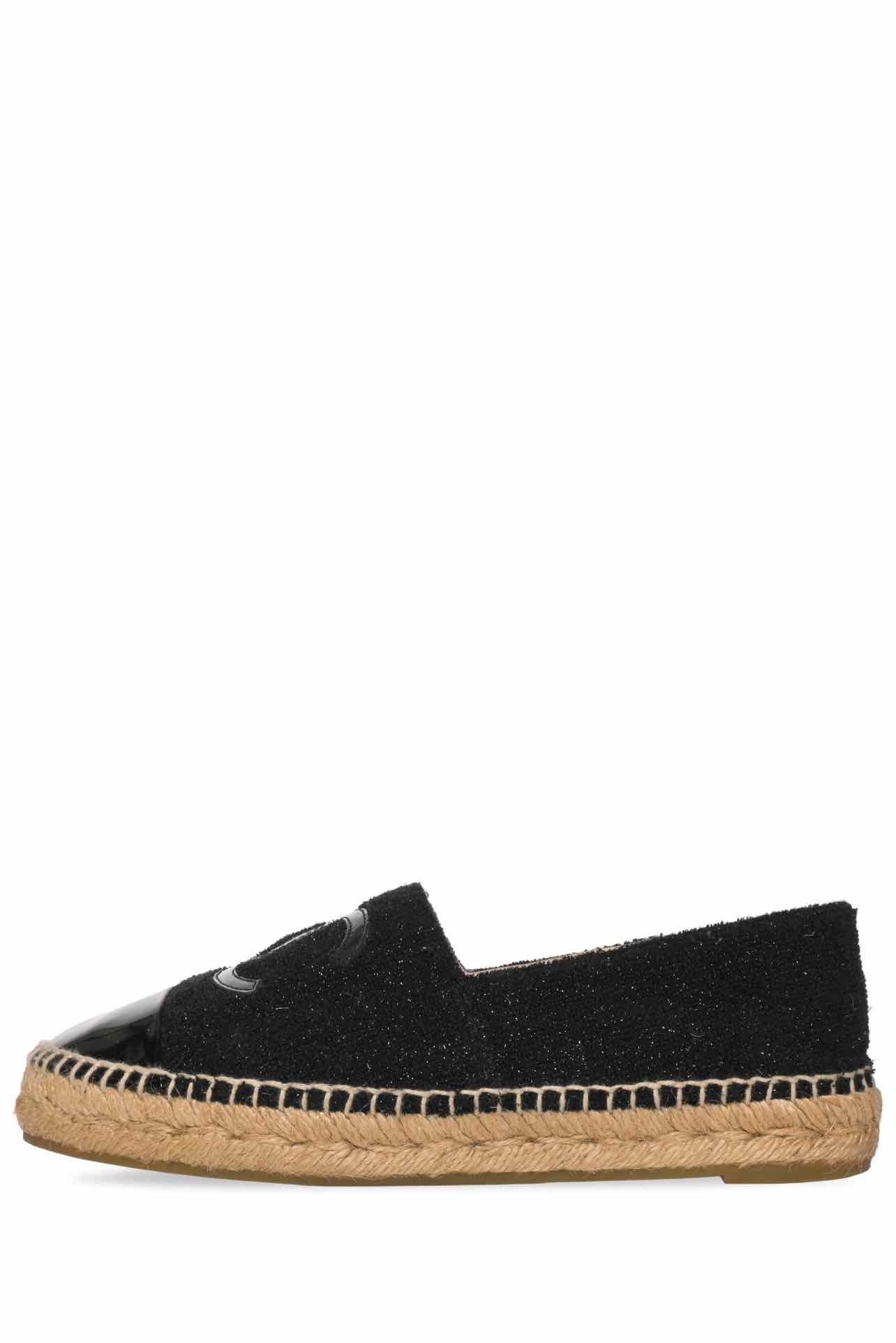 Chanel Size 37 Tweed Lambskin Patent CC Logo Espadrilles - Image 3