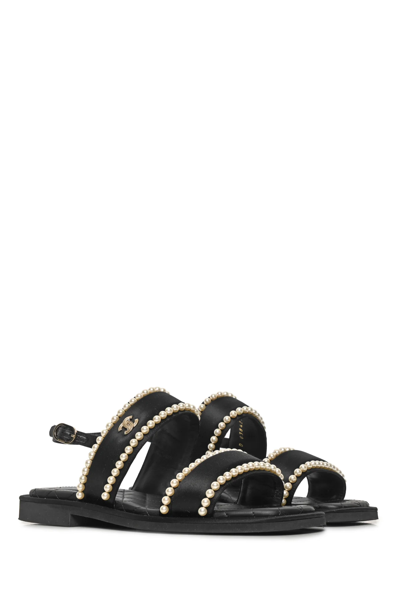 Chanel Size 38.5 2022 Satin & Faux Pearl CC Quilted Sandals - Image 2