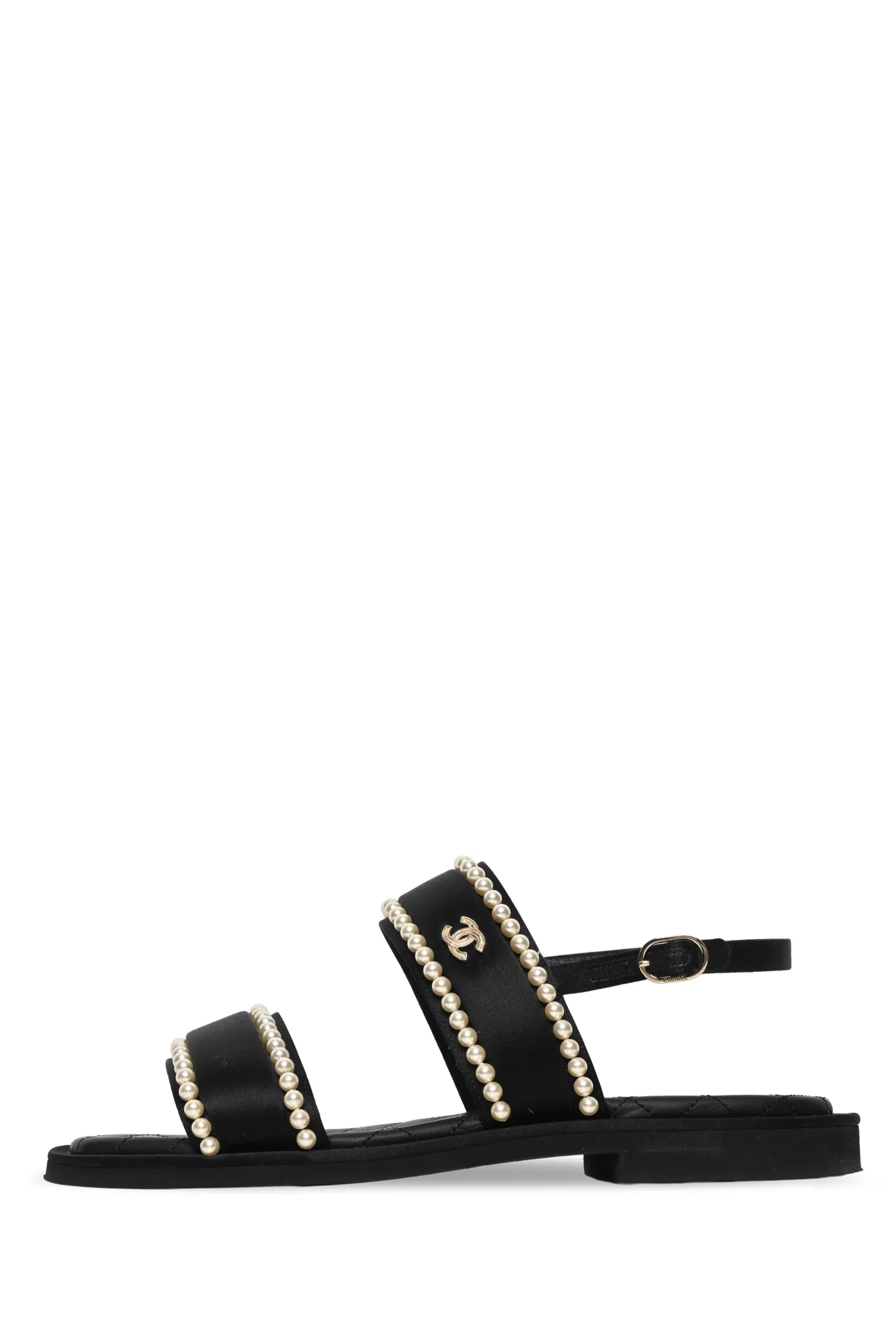 Chanel Size 38.5 2022 Satin & Faux Pearl CC Quilted Sandals - Image 3