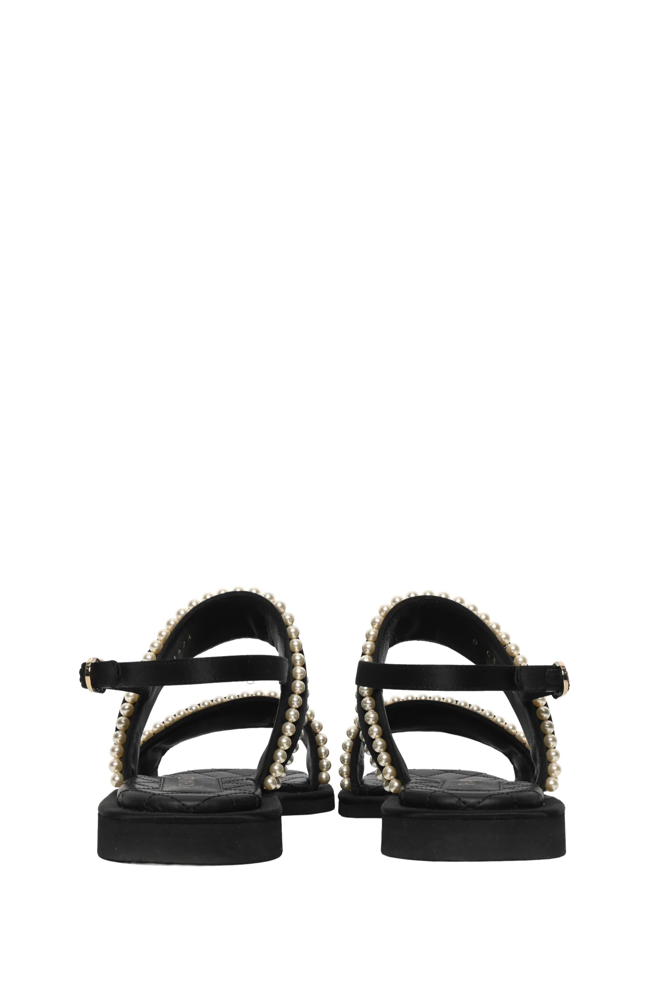 Chanel Size 38.5 2022 Satin & Faux Pearl CC Quilted Sandals - Image 4