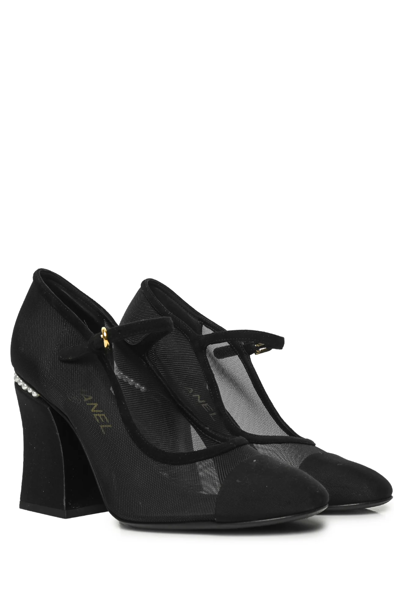 Chanel Size 38.5 Faux Pearls Cap Toe Mary Jane Pumps - Image 2