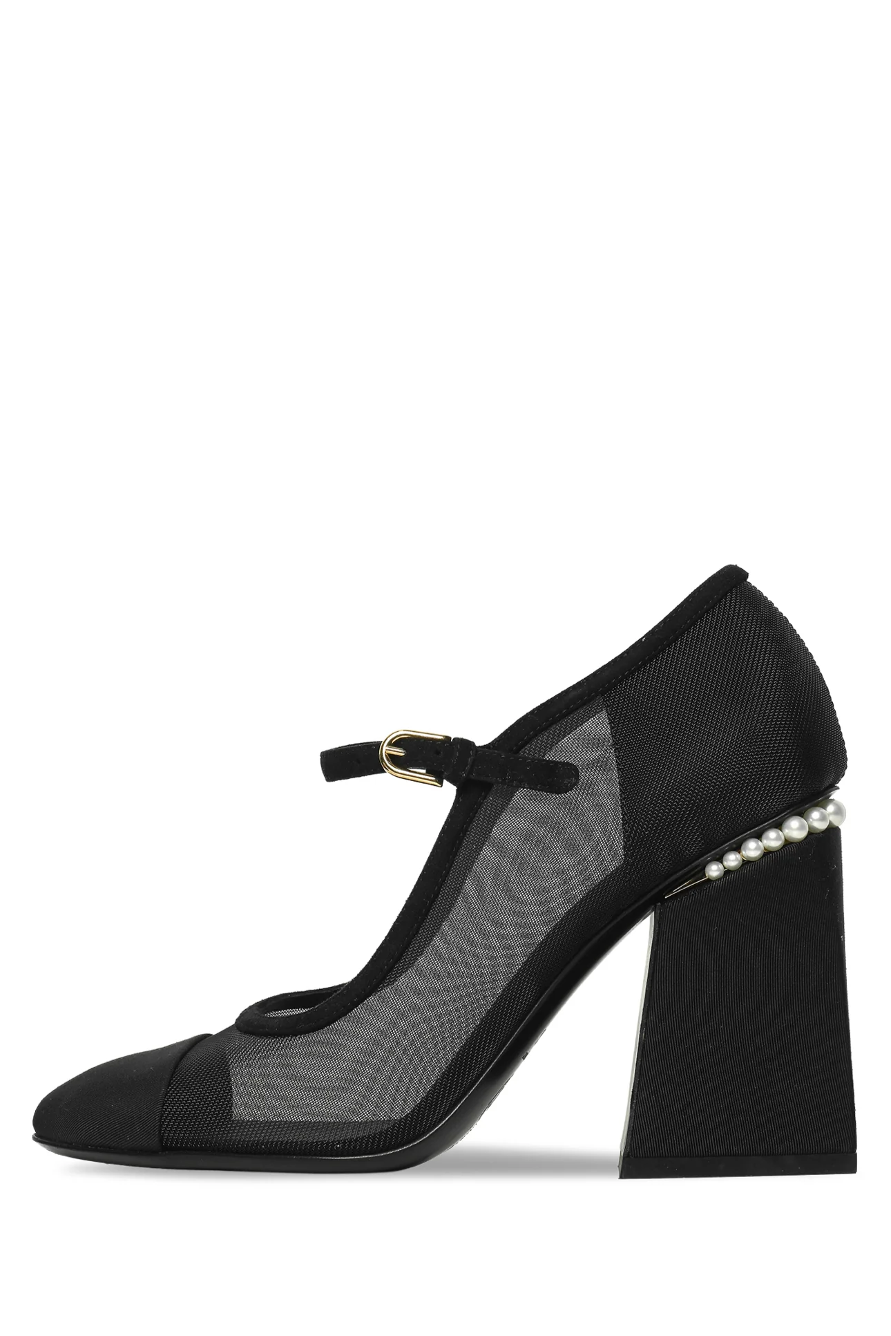 Chanel Size 38.5 Faux Pearls Cap Toe Mary Jane Pumps - Image 3