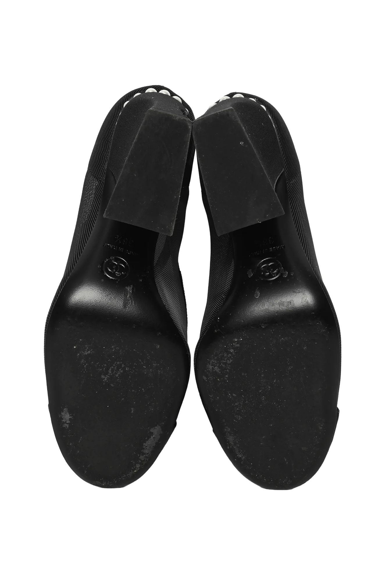 Chanel Size 38.5 Faux Pearls Cap Toe Mary Jane Pumps - Image 7