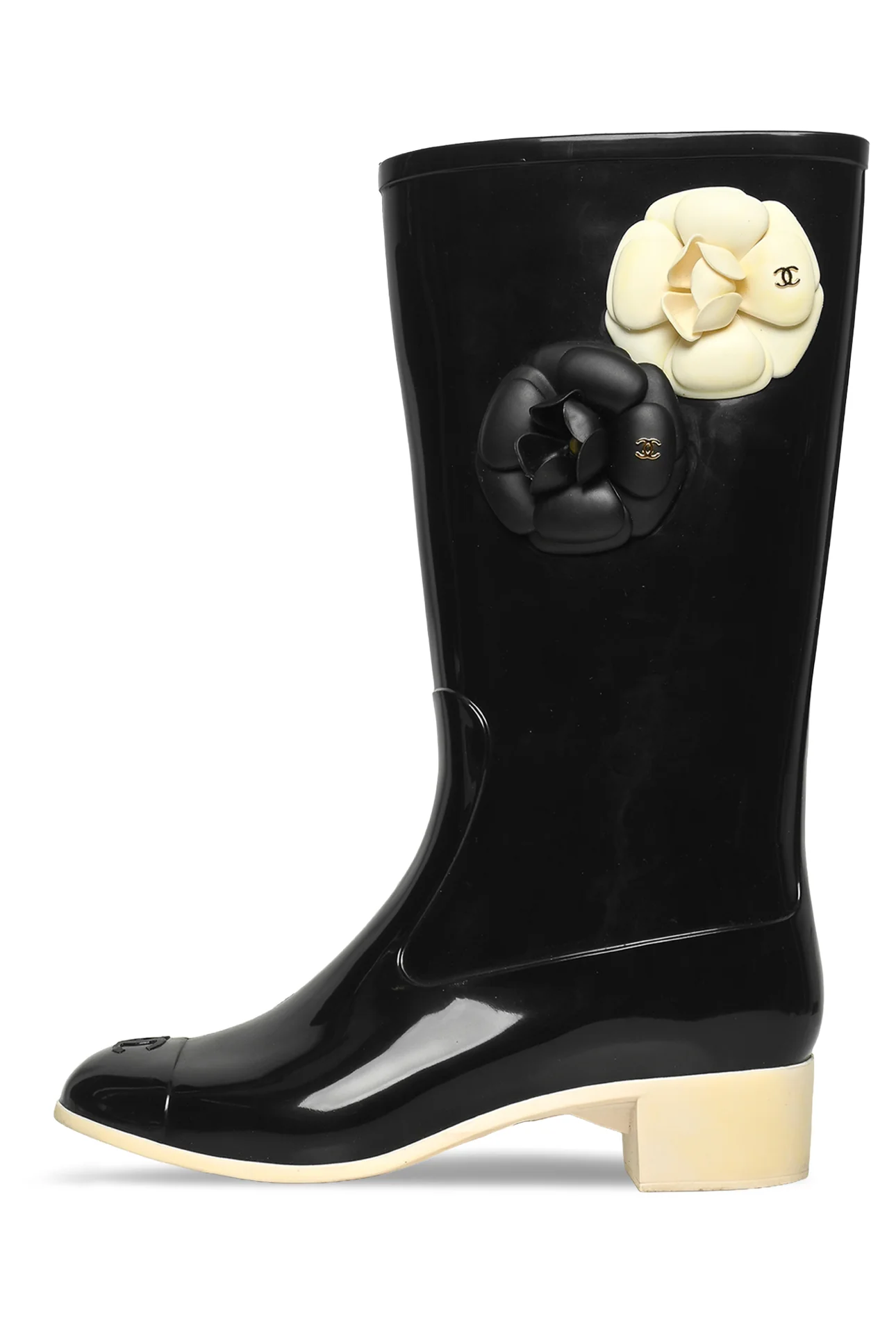 Chanel Size 38 Camelia Rain Boots - Image 3