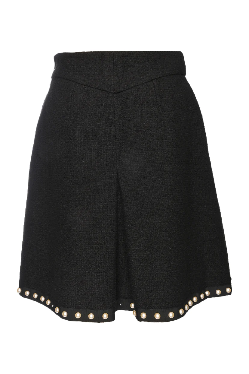Chanel Size 38 Faux Pearl Tweed Pleated Mini Skirt - Image 2