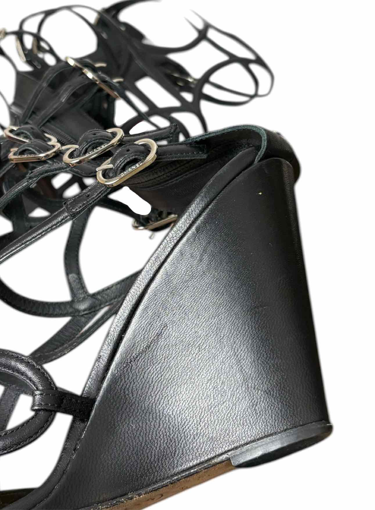 Chanel Size 38 Leather Gladiator Wedge Sandals - Image 10