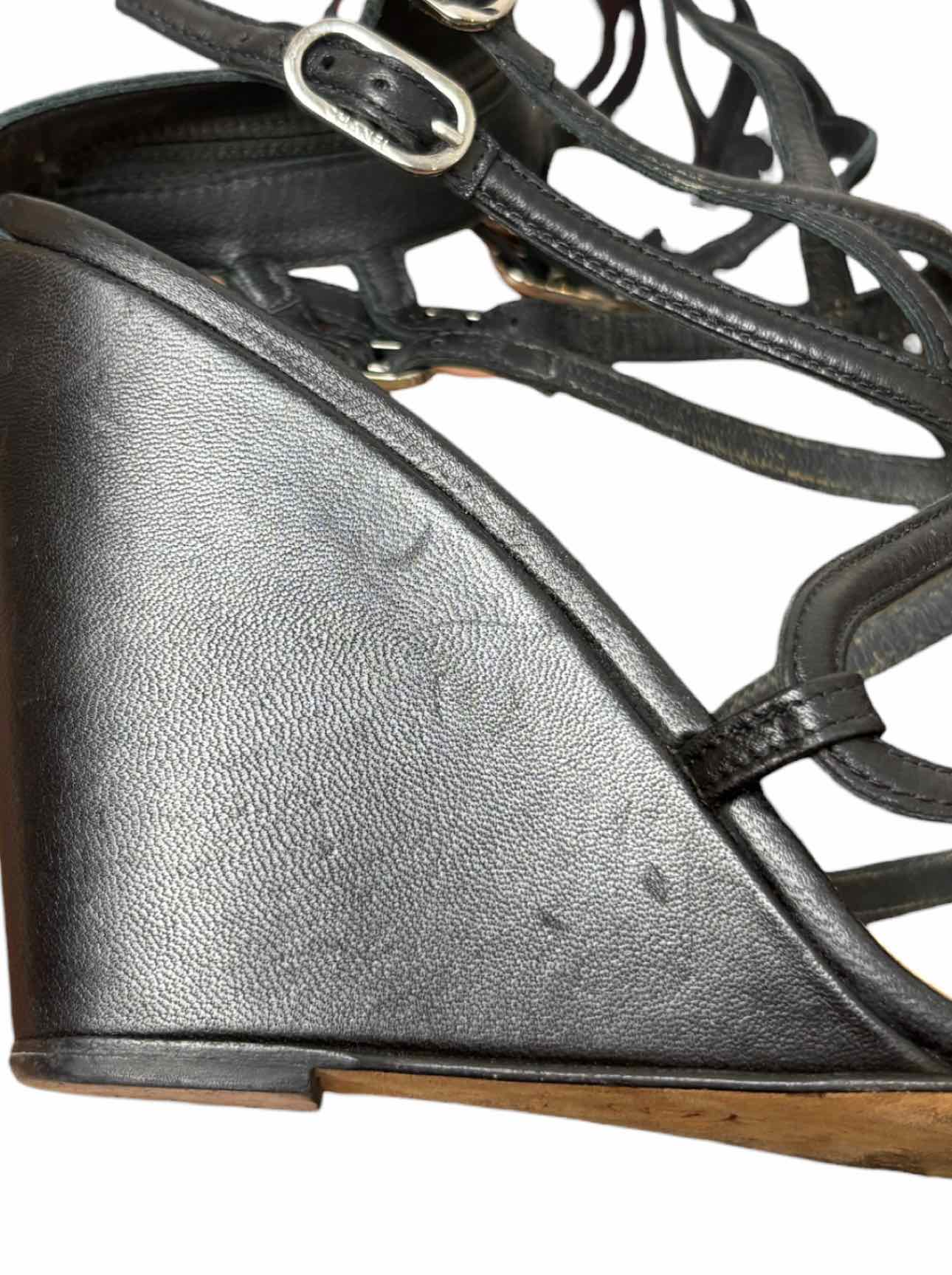 Chanel Size 38 Leather Gladiator Wedge Sandals - Image 12