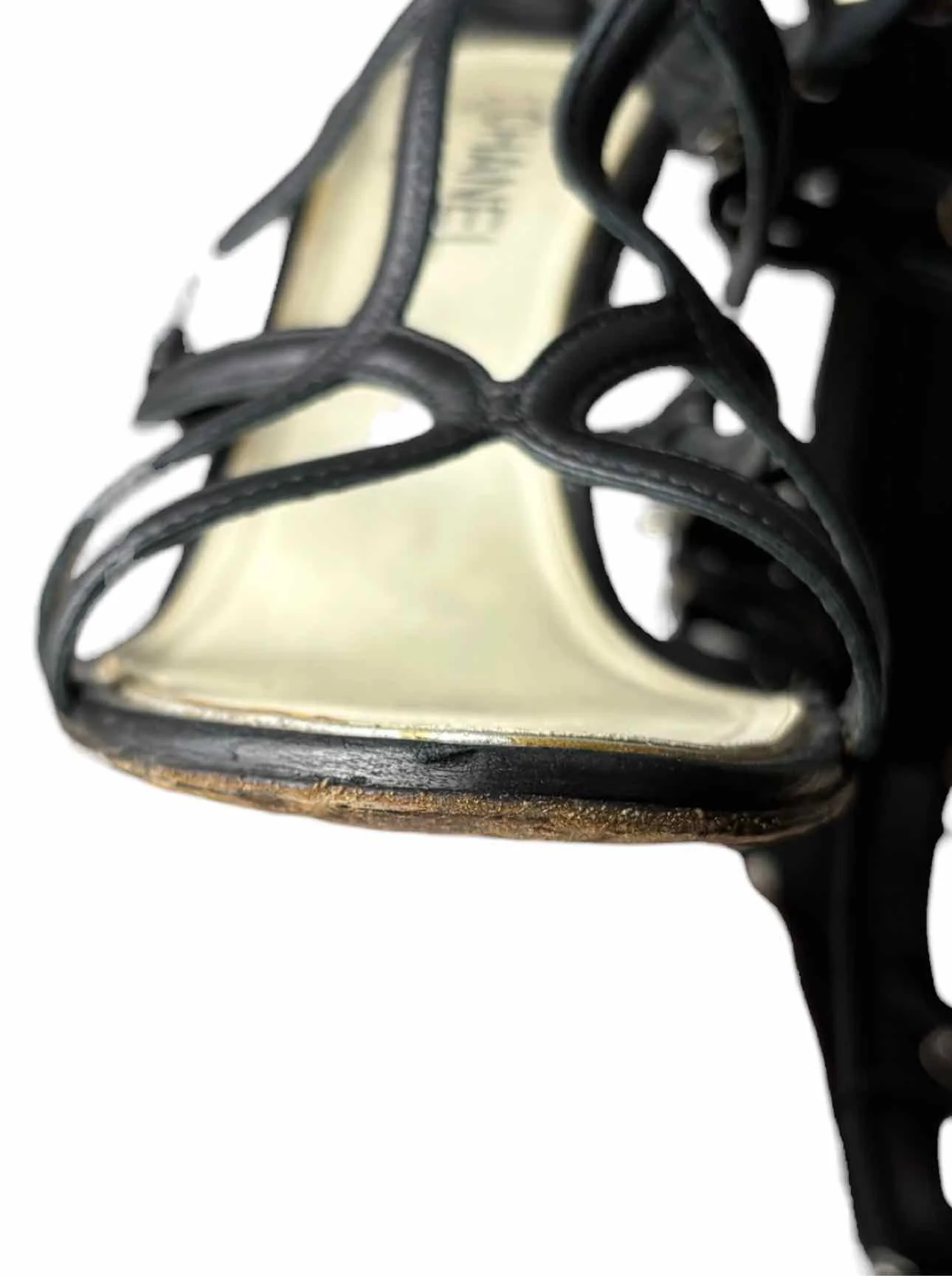 Chanel Size 38 Leather Gladiator Wedge Sandals - Image 15
