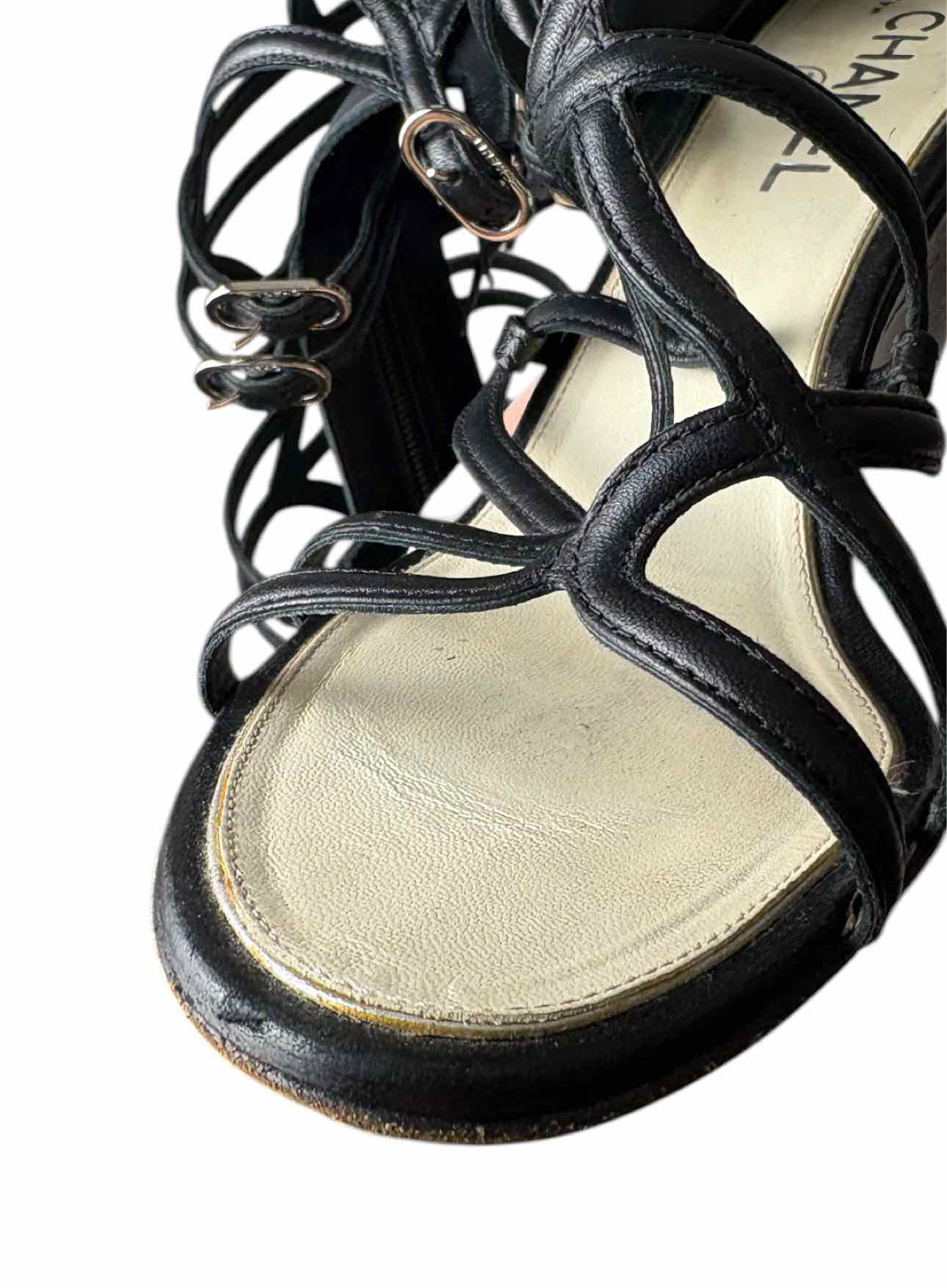 Chanel Size 38 Leather Gladiator Wedge Sandals - Image 16