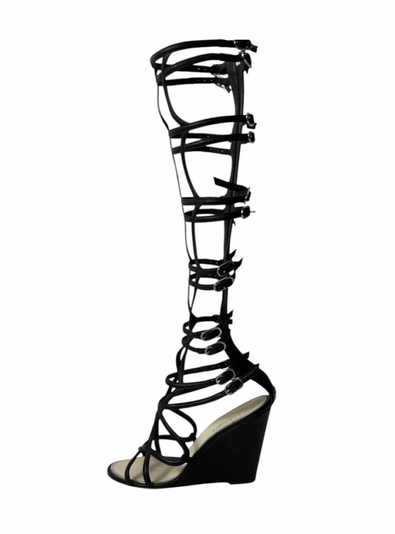 Chanel Size 38 Leather Gladiator Wedge Sandals - Image 3