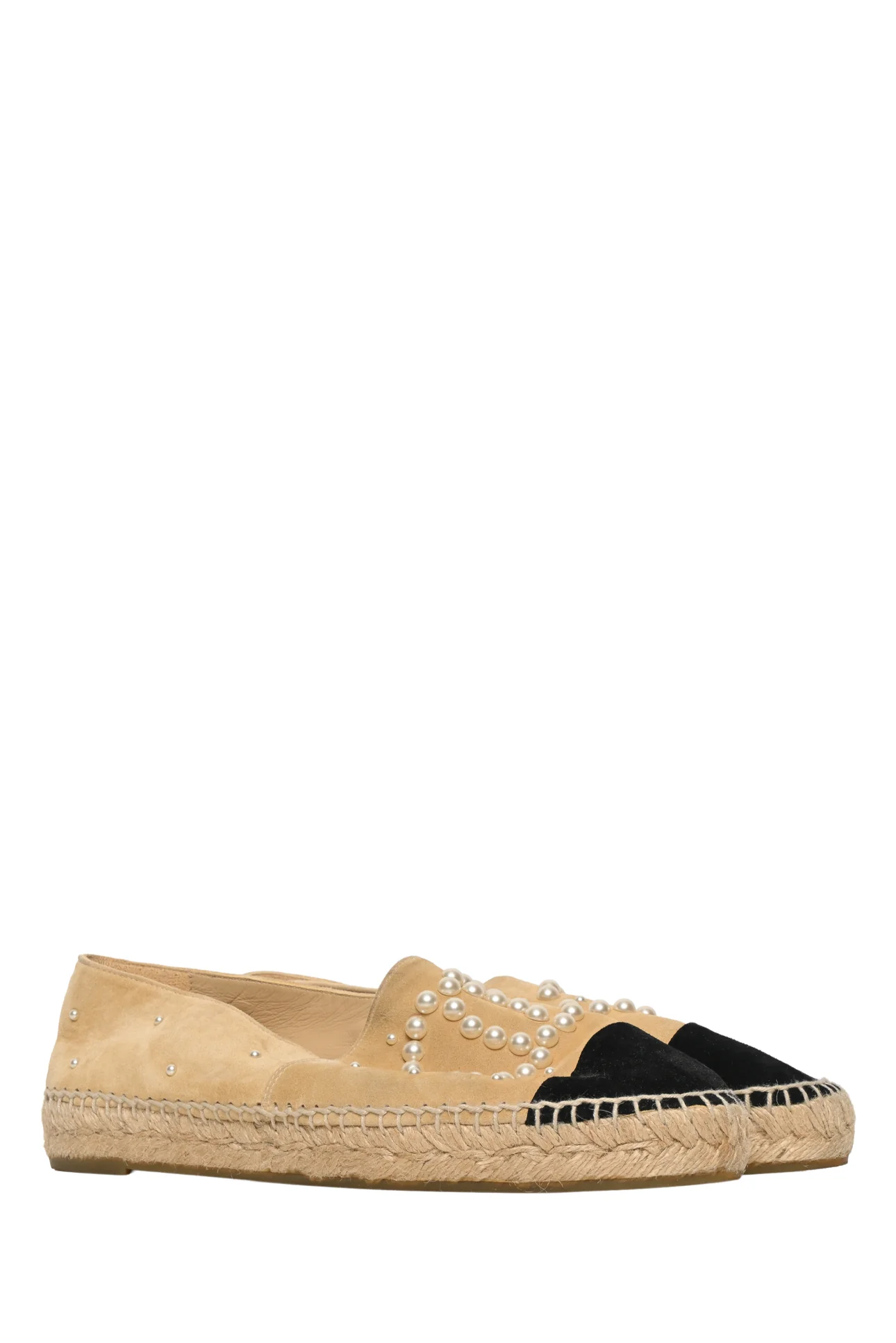 Chanel Size 38 Suede Faux Pearl CC Espadrilles - Image 2