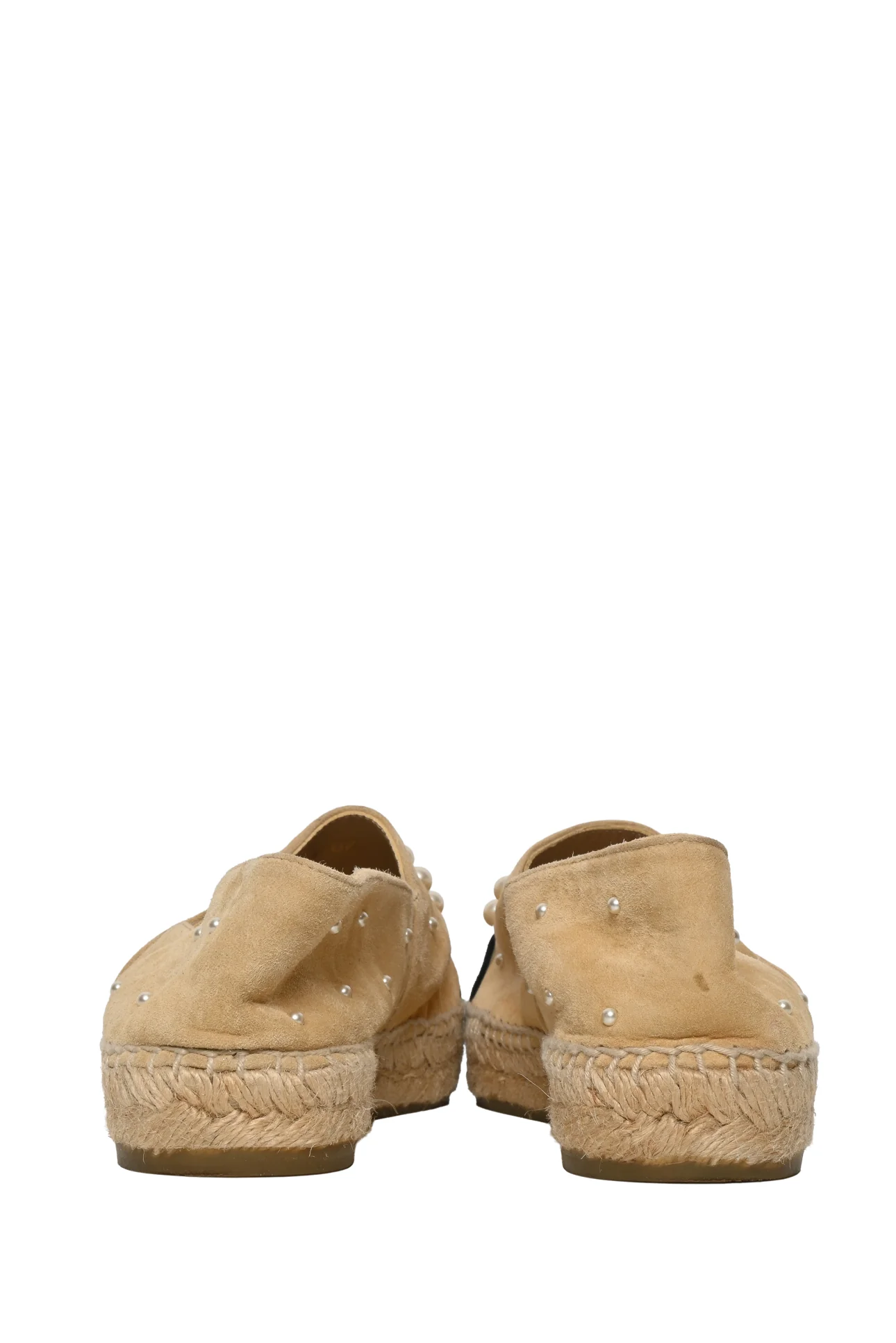 Chanel Size 38 Suede Faux Pearl CC Espadrilles - Image 4