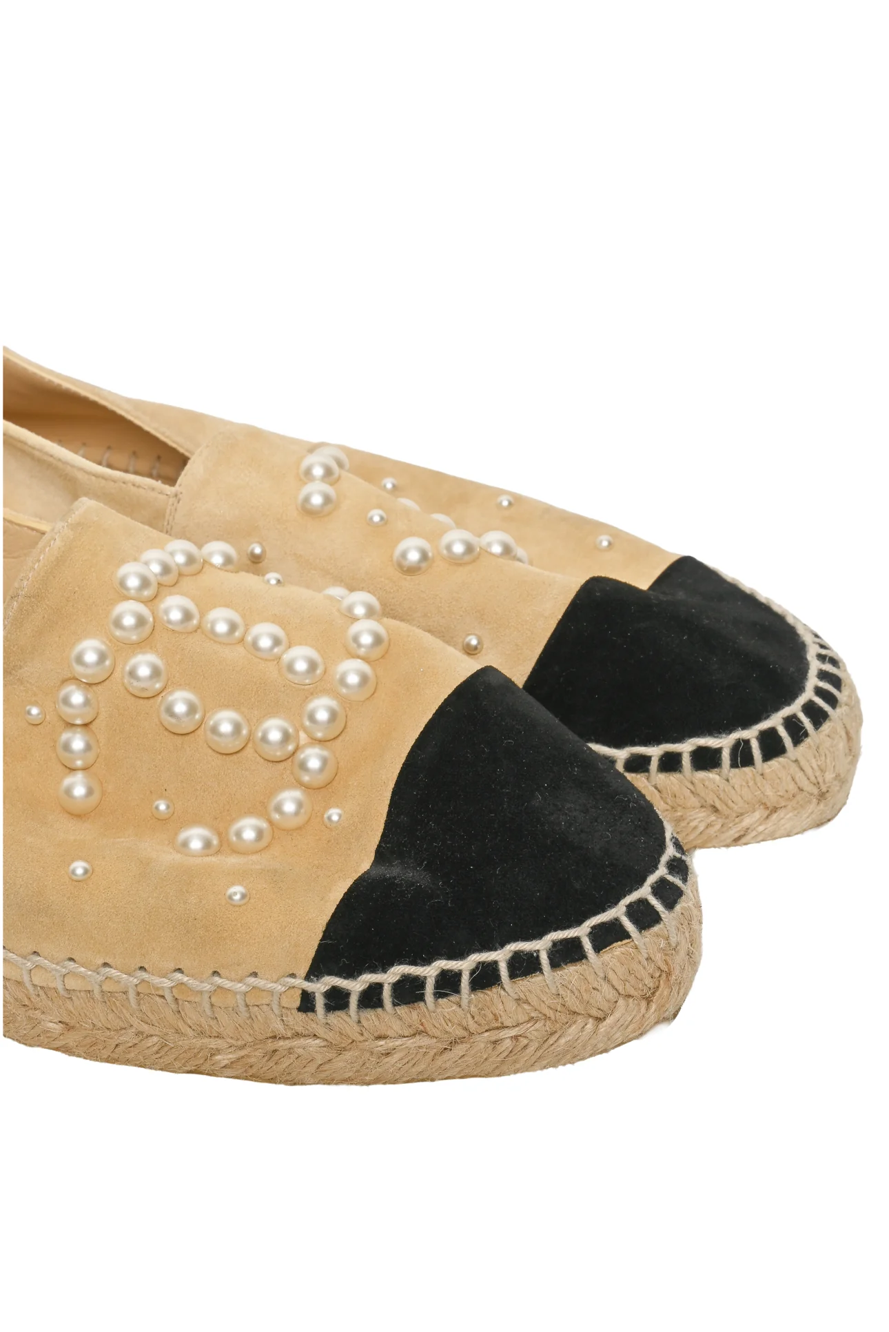Chanel Size 38 Suede Faux Pearl CC Espadrilles - Image 5