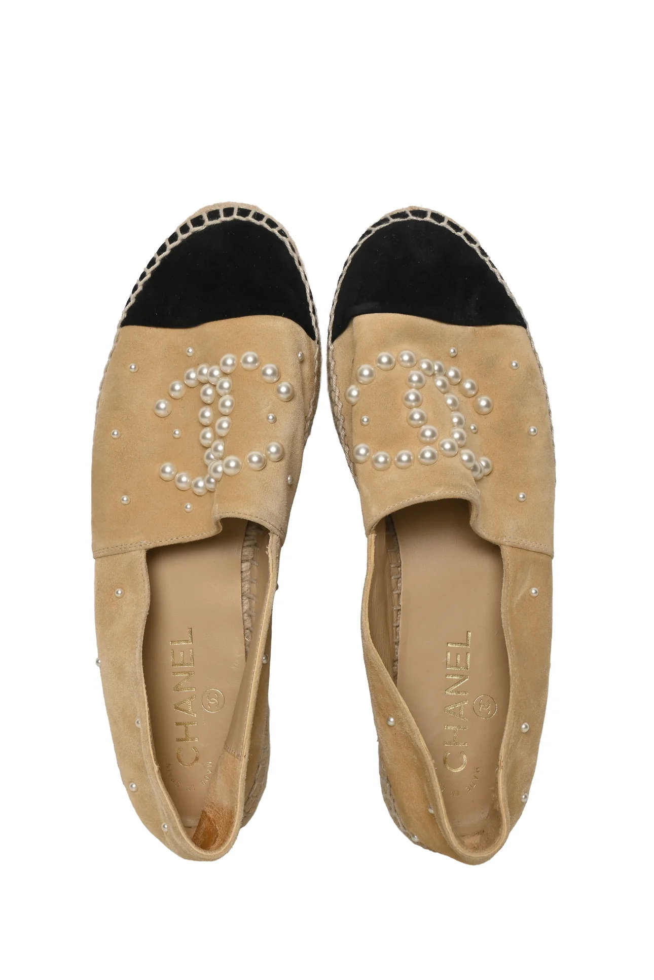 Chanel Size 38 Suede Faux Pearl CC Espadrilles - Image 6