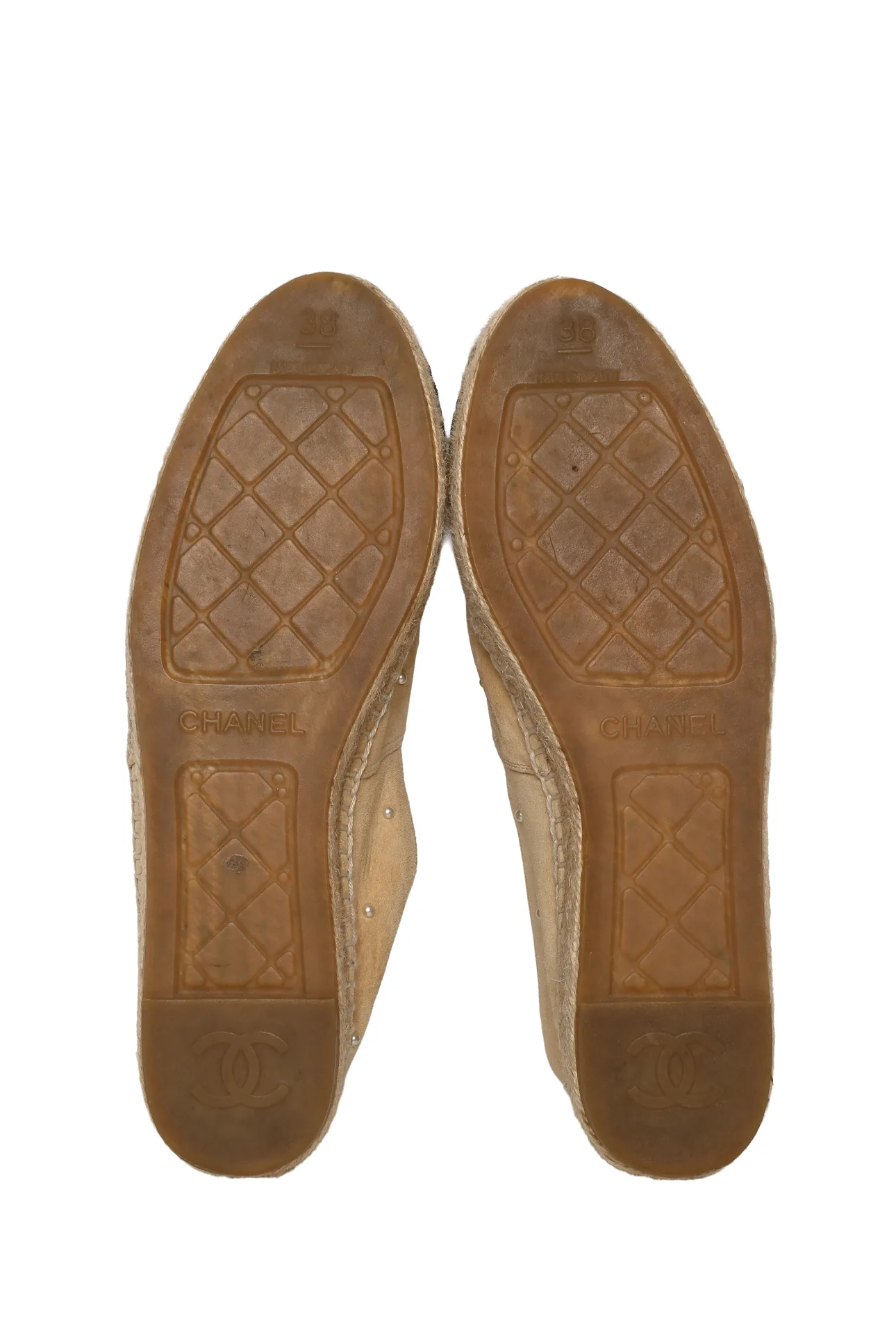 Chanel Size 38 Suede Faux Pearl CC Espadrilles - Image 7