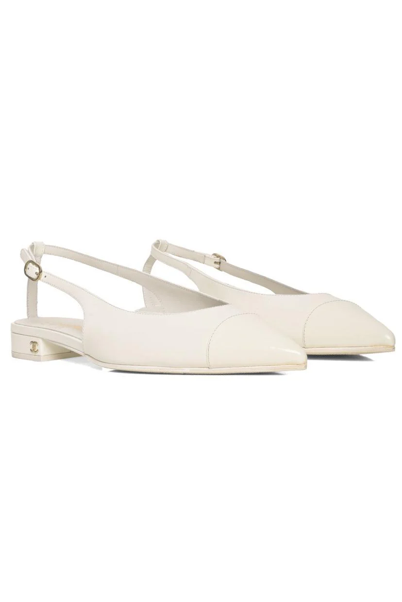 Chanel Size 39.5 2023 Interlocking CC Logo Patent Leather Slingback Flats - Image 2