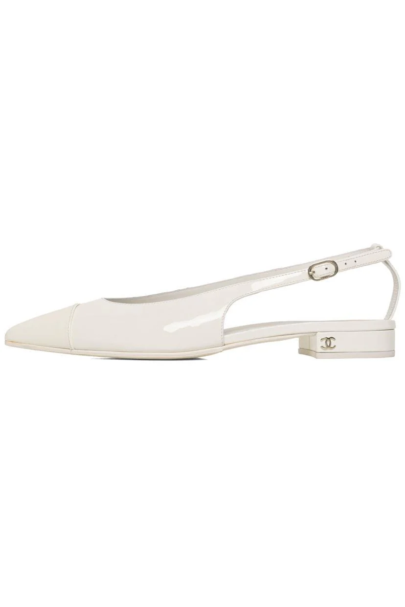 Chanel Size 39.5 2023 Interlocking CC Logo Patent Leather Slingback Flats - Image 3